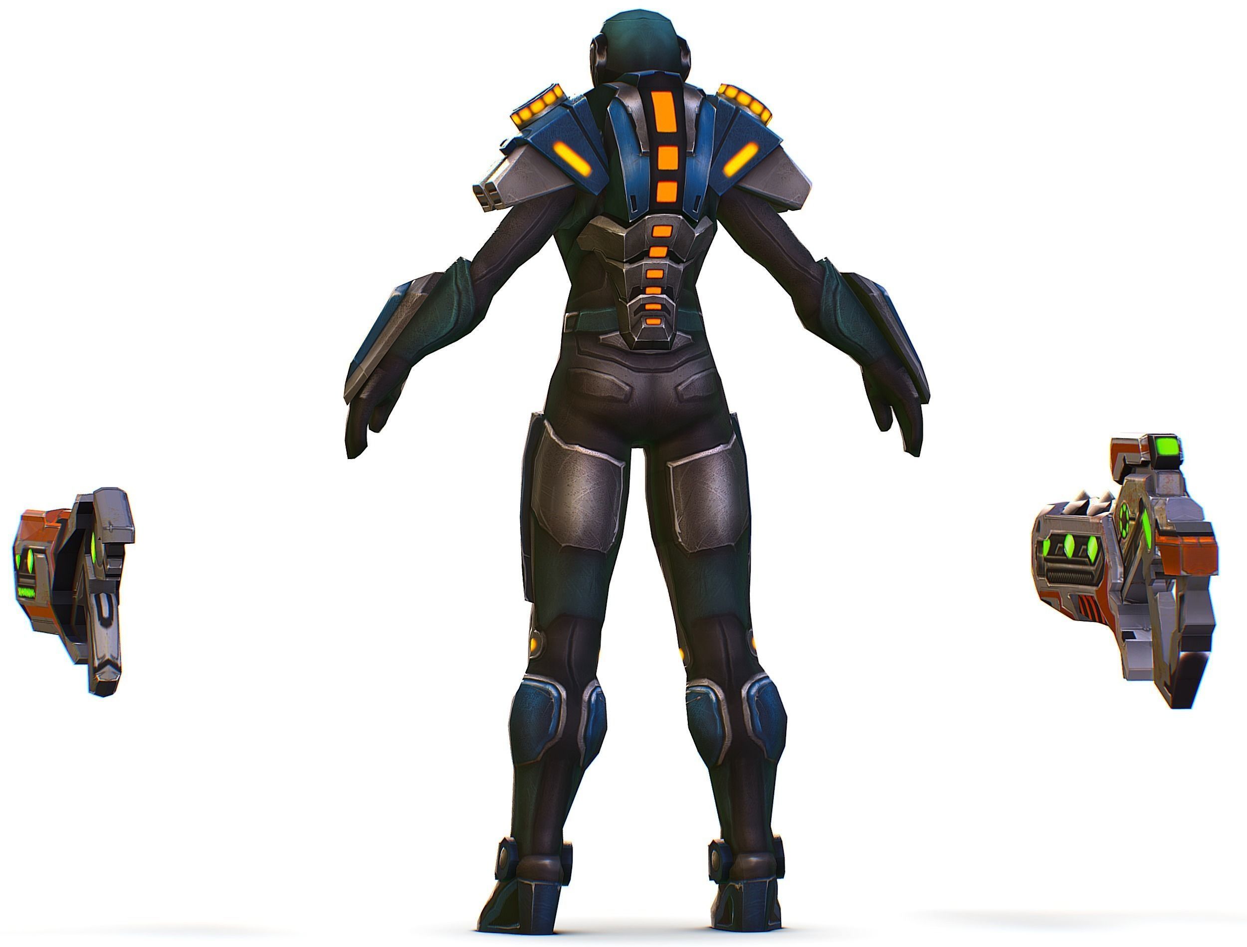 Woman Cyborg Soldier with Rifle and Pistol Low-poly 3D model_14