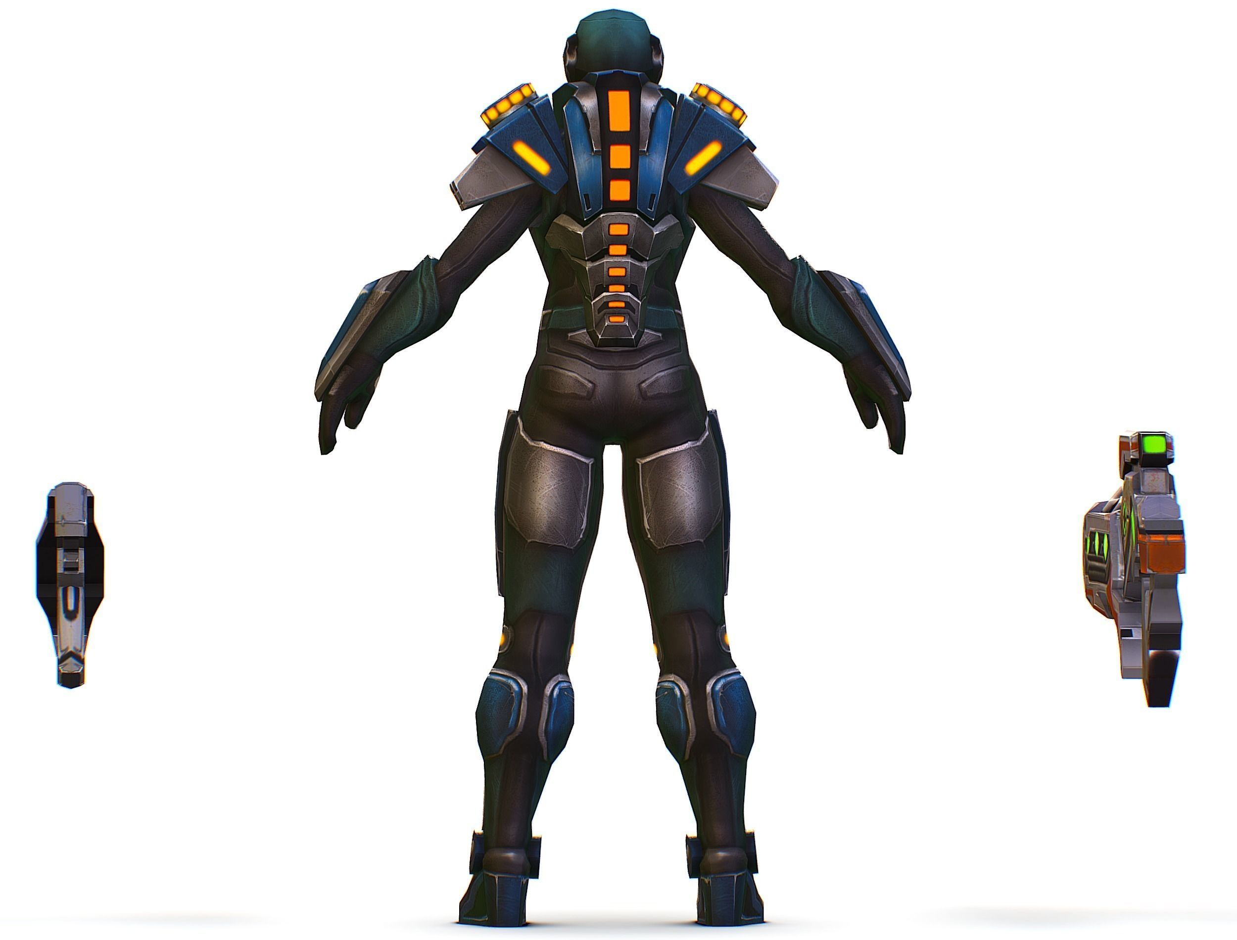 Woman Cyborg Soldier with Rifle and Pistol Low-poly 3D model_13