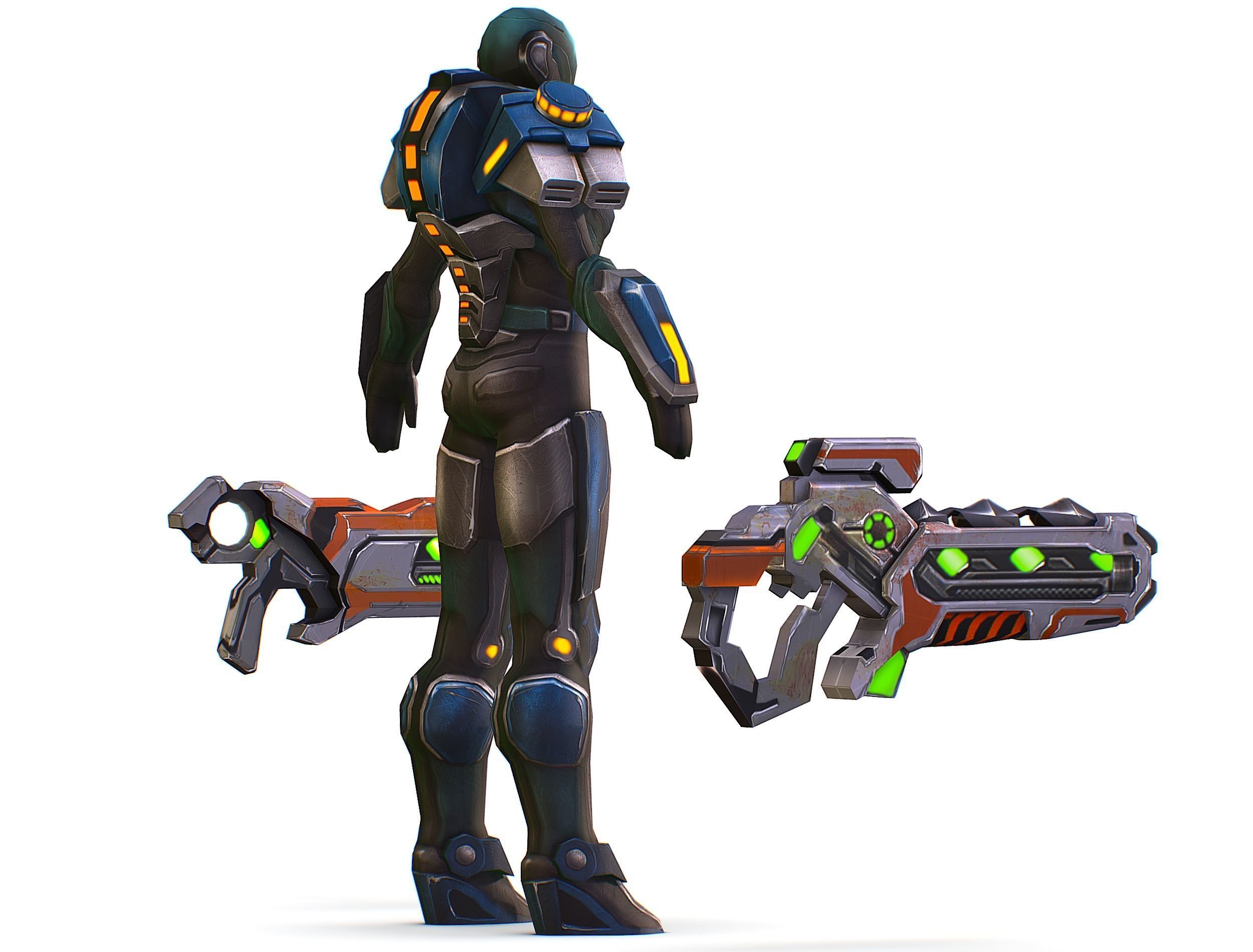 Woman Cyborg Soldier with Rifle and Pistol Low-poly 3D model_7