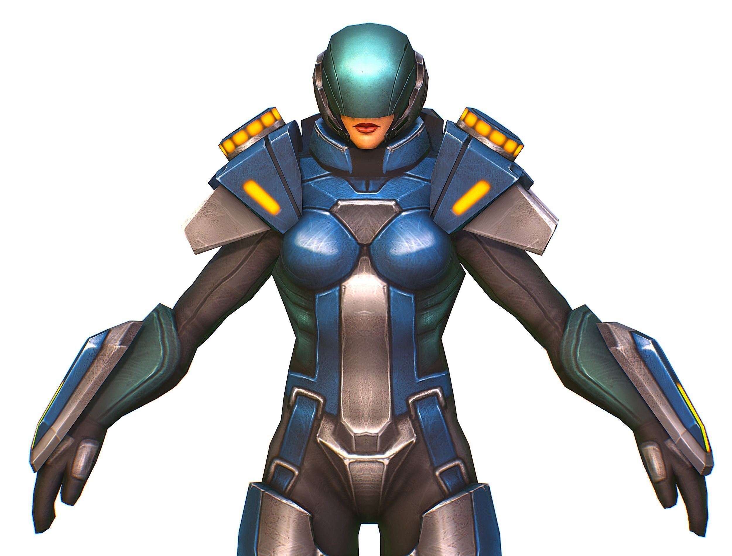 Woman Cyborg Soldier with Rifle and Pistol Low-poly 3D model_27