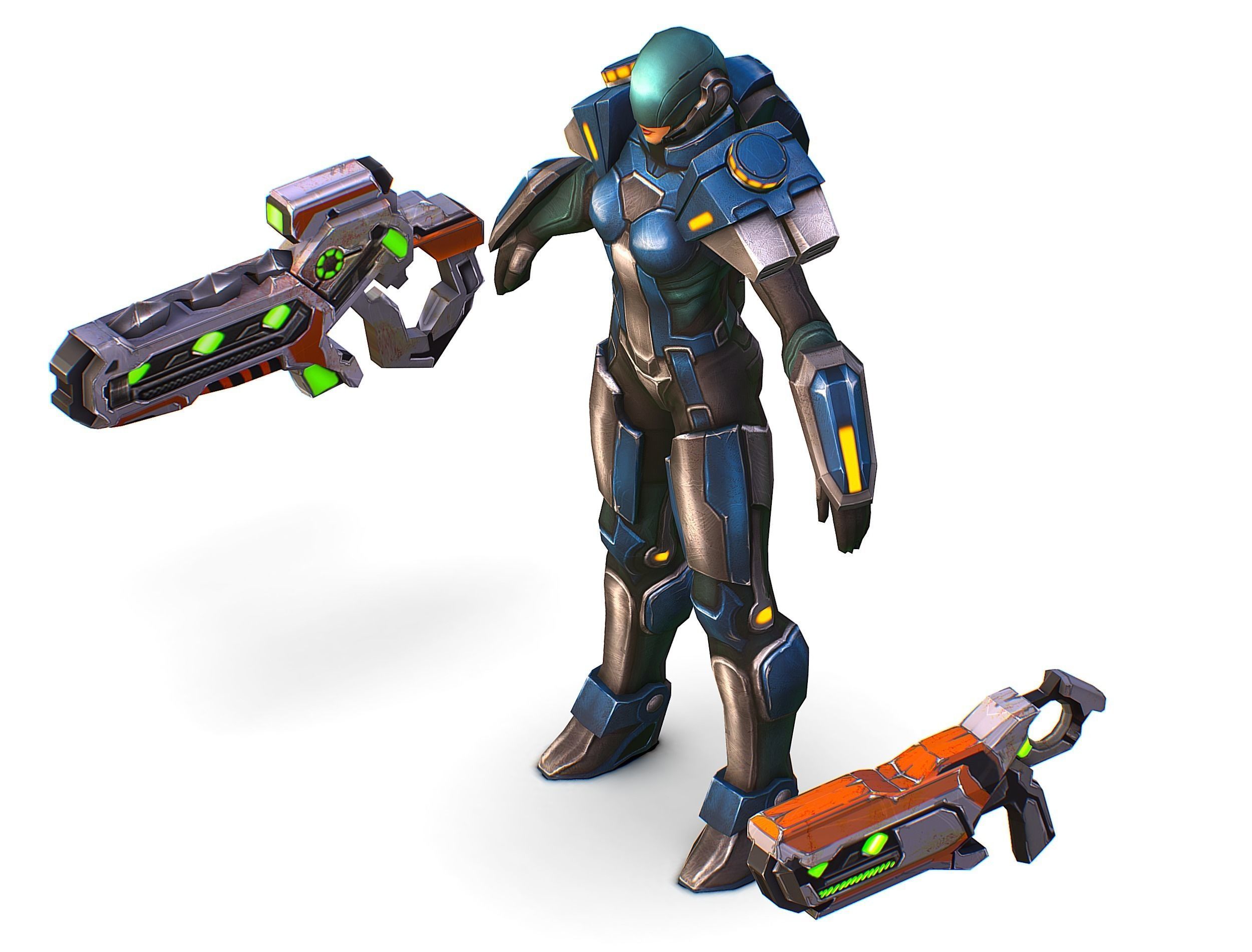 Woman Cyborg Soldier with Rifle and Pistol Low-poly 3D model_40