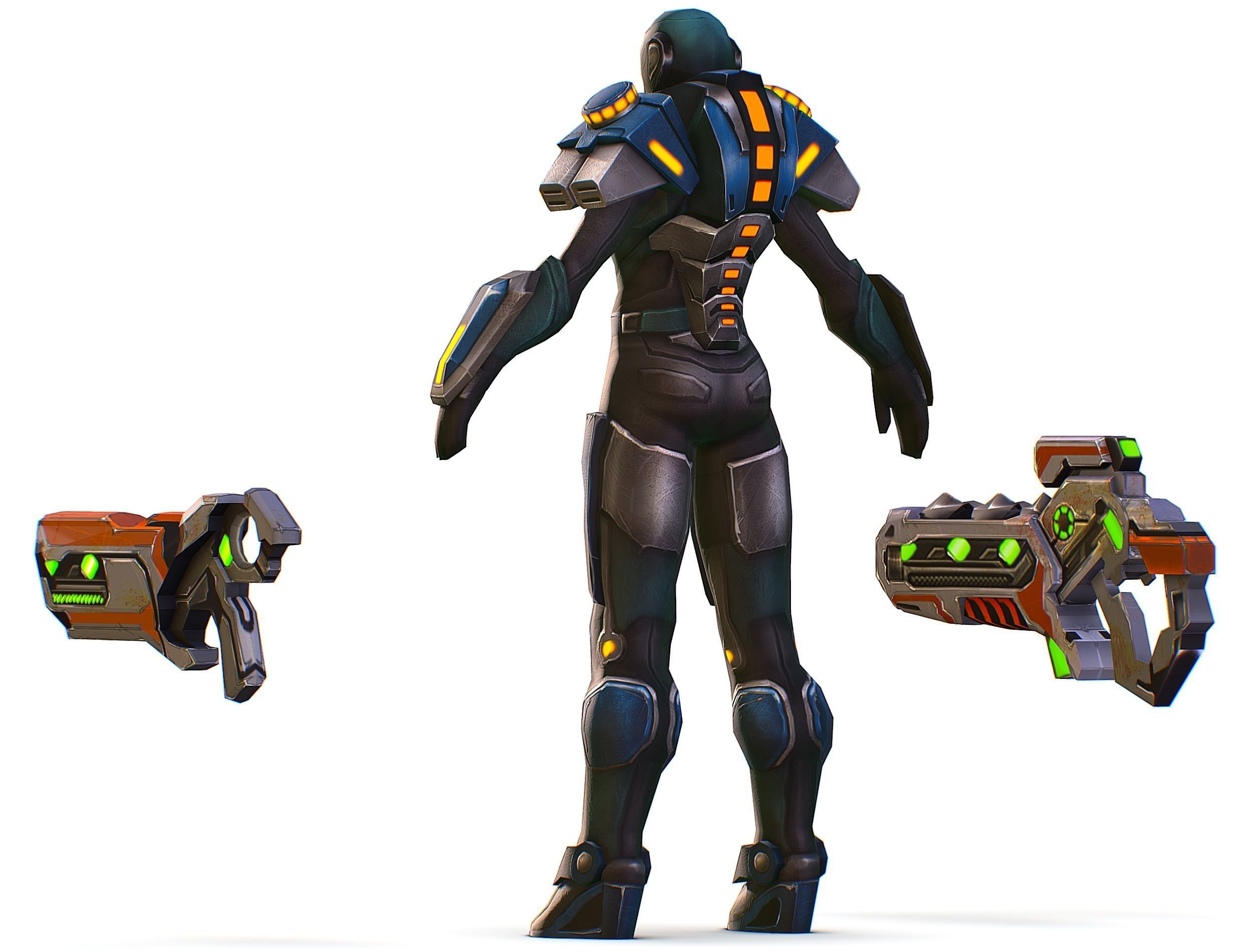 Woman Cyborg Soldier with Rifle and Pistol Low-poly 3D model_16