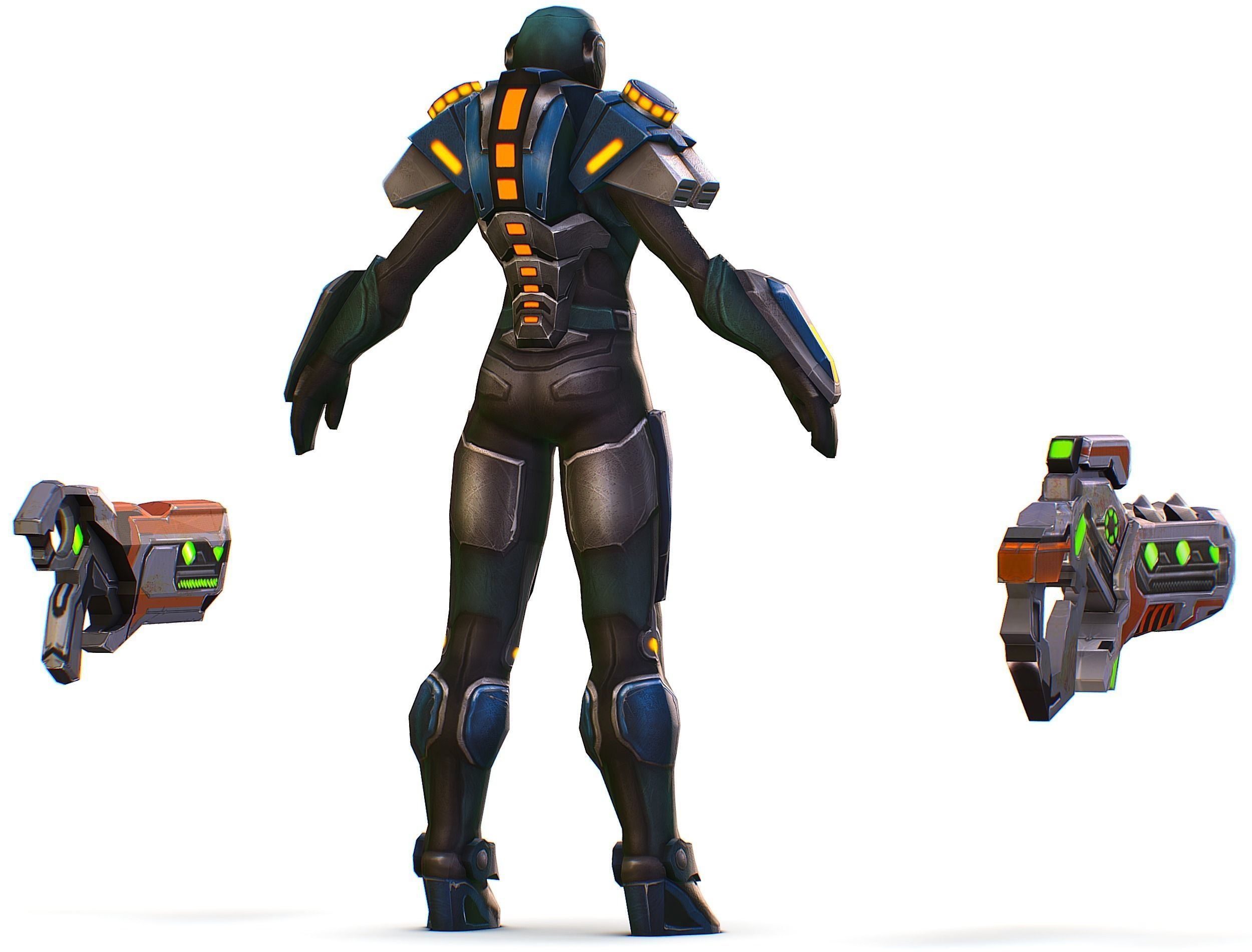 Woman Cyborg Soldier with Rifle and Pistol Low-poly 3D model_10