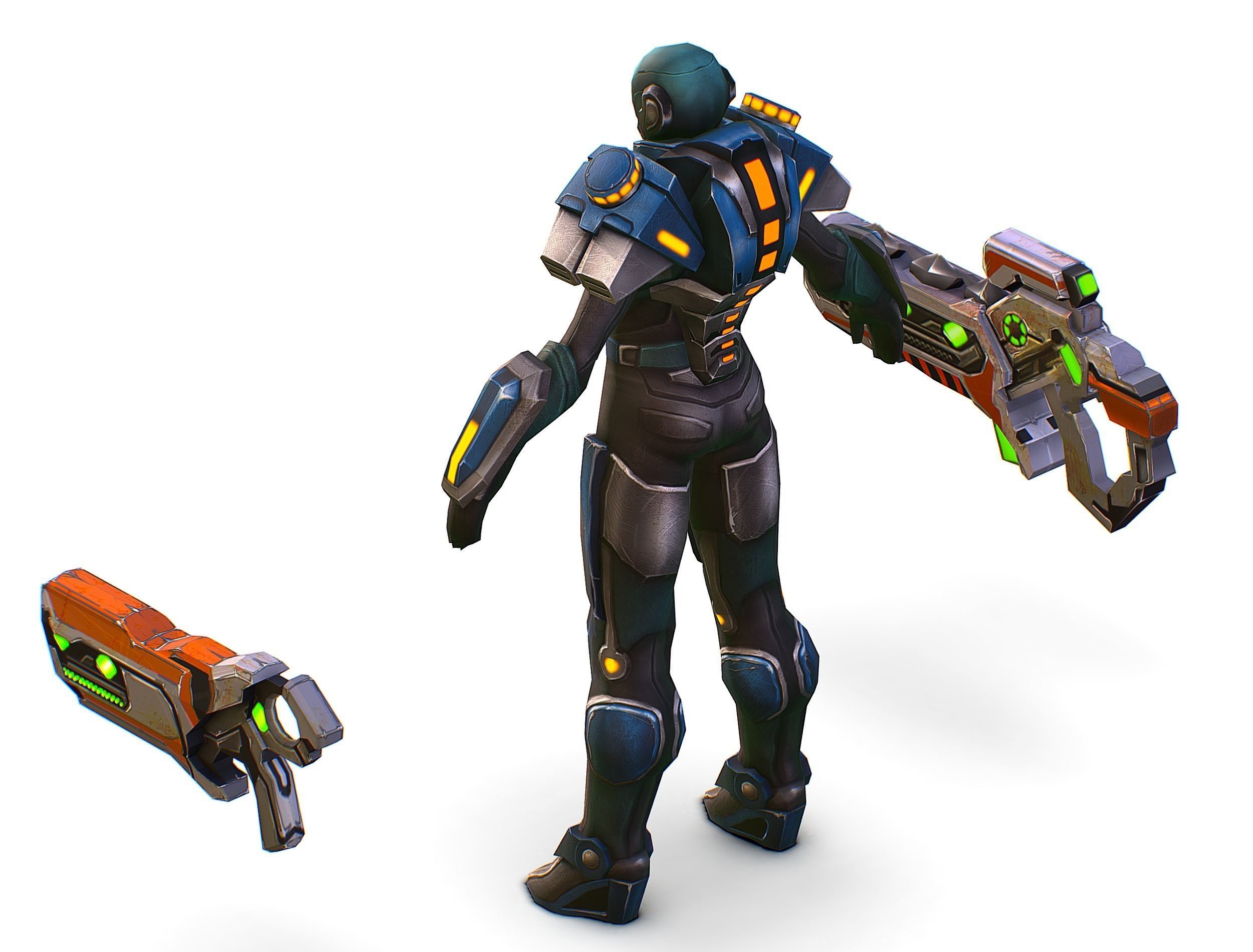 Woman Cyborg Soldier with Rifle and Pistol Low-poly 3D model_41