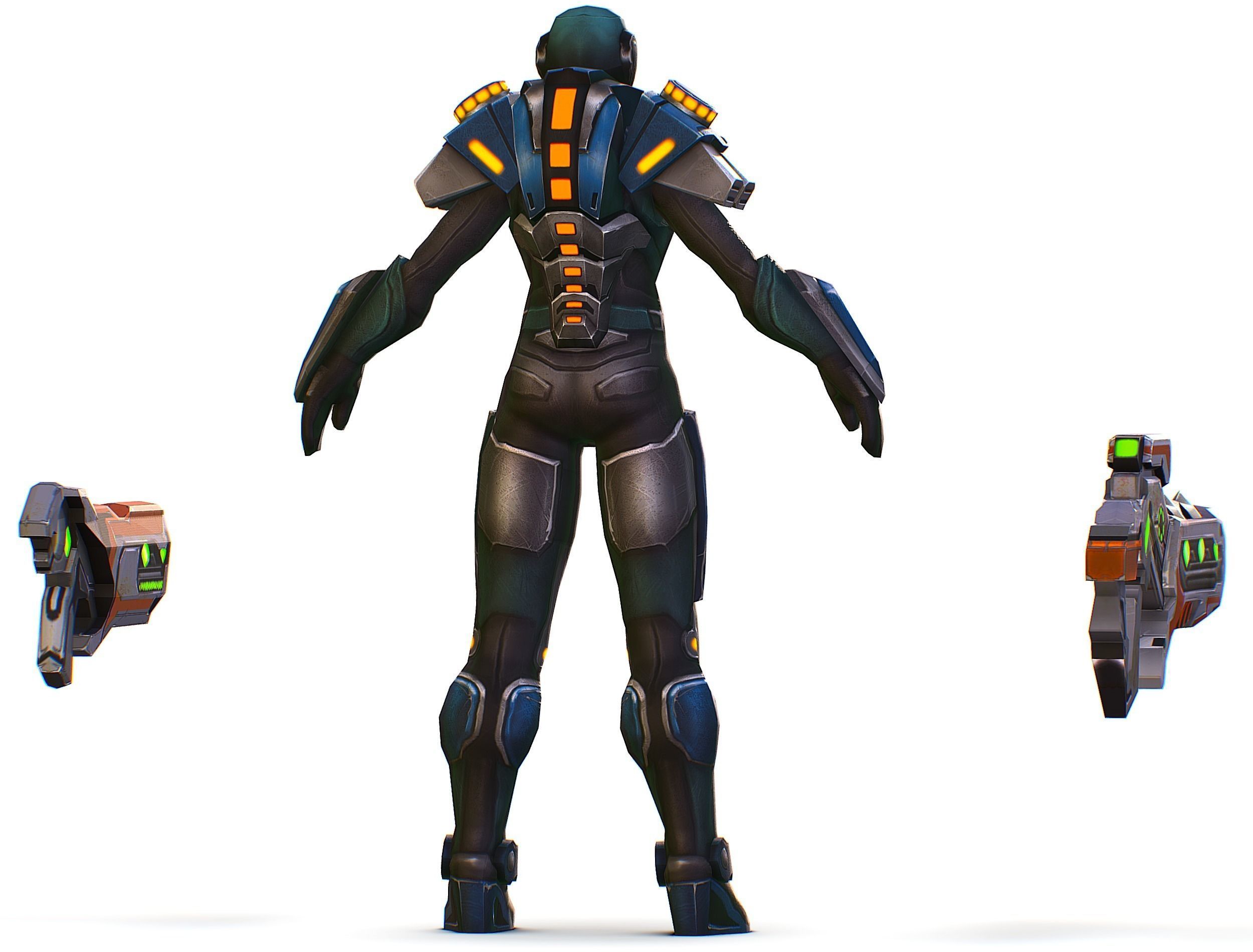 Woman Cyborg Soldier with Rifle and Pistol Low-poly 3D model_11