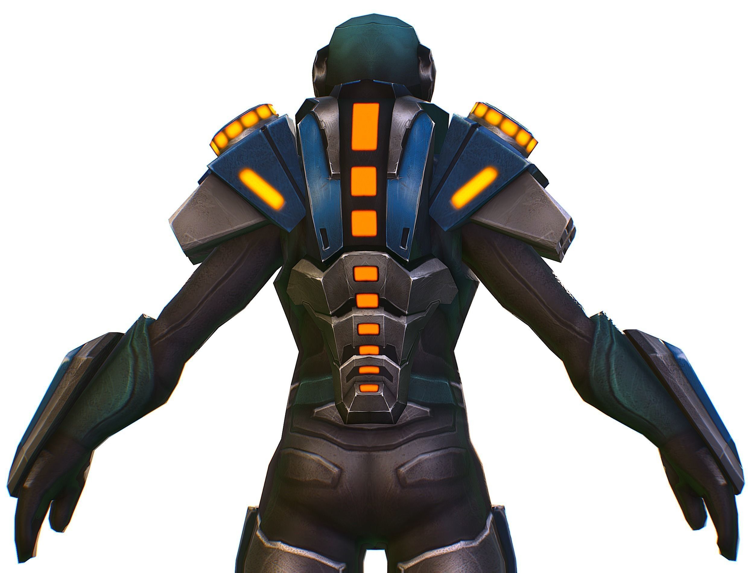 Woman Cyborg Soldier with Rifle and Pistol Low-poly 3D model_30