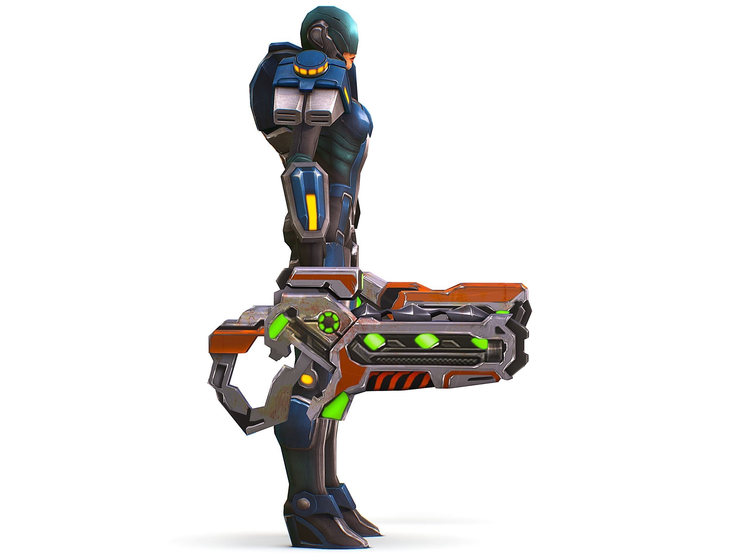 Woman Cyborg Soldier with Rifle and Pistol Low-poly 3D model_4