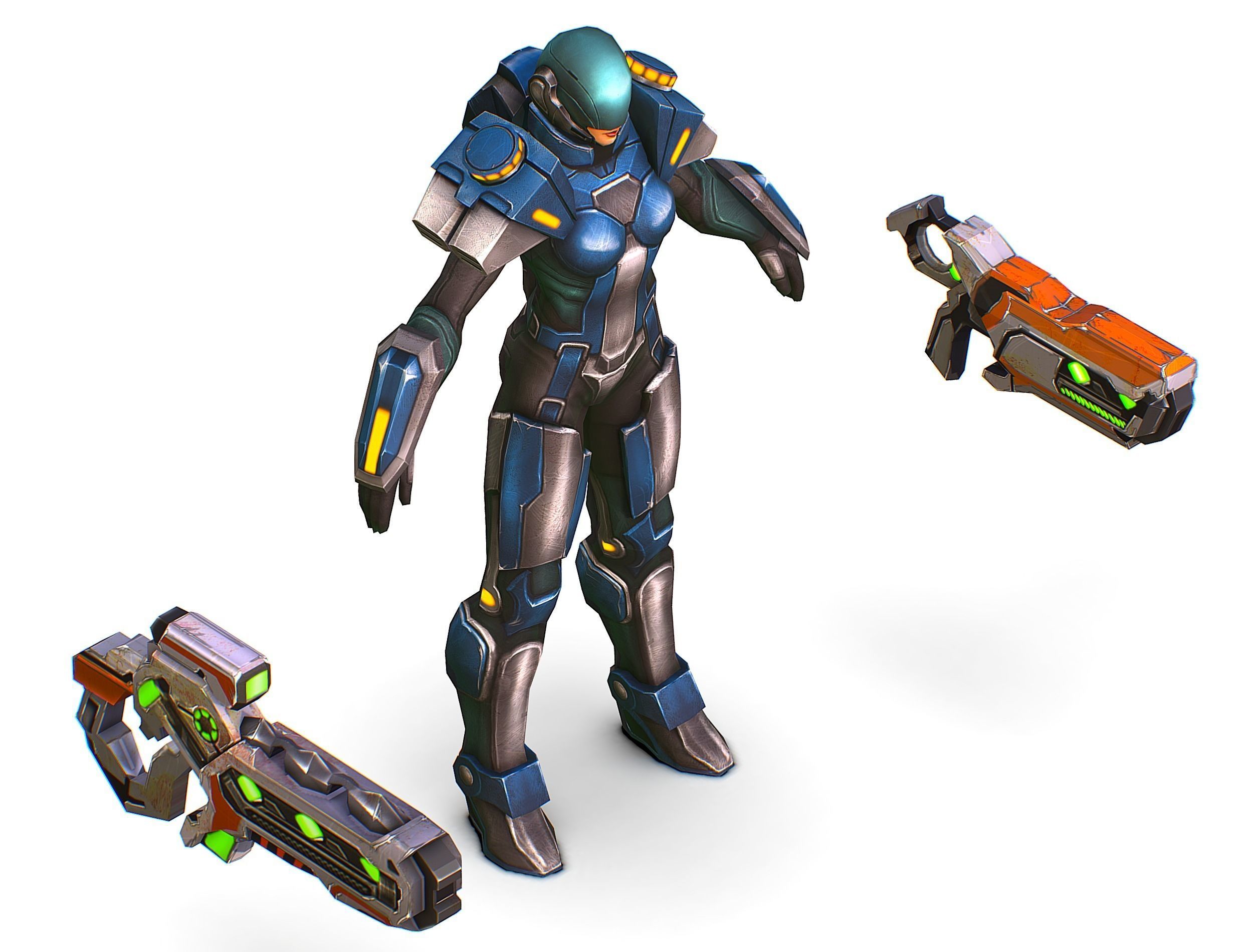 Woman Cyborg Soldier with Rifle and Pistol Low-poly 3D model_39