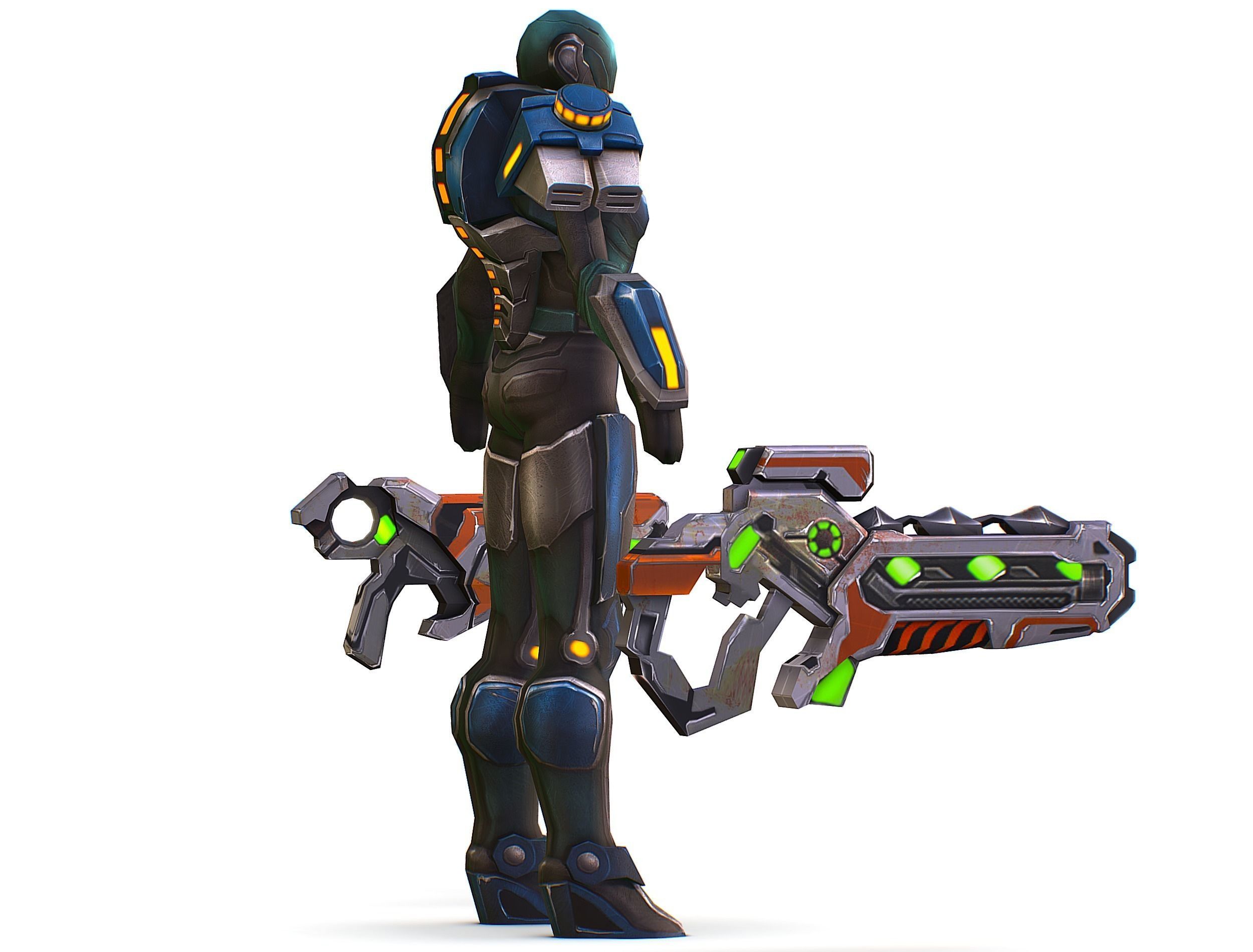 Woman Cyborg Soldier with Rifle and Pistol Low-poly 3D model_6