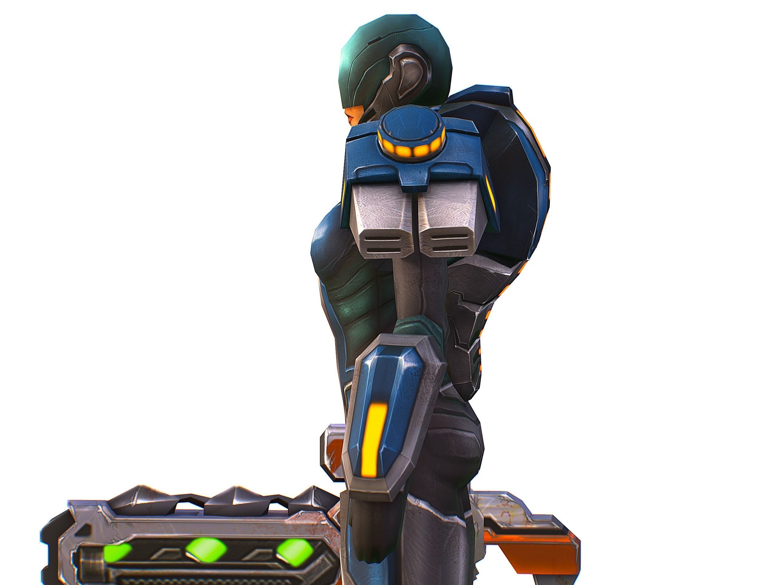 Woman Cyborg Soldier with Rifle and Pistol Low-poly 3D model_34