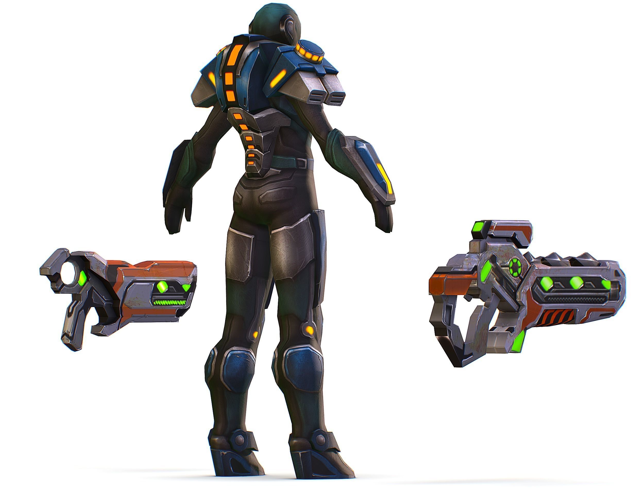 Woman Cyborg Soldier with Rifle and Pistol Low-poly 3D model_8