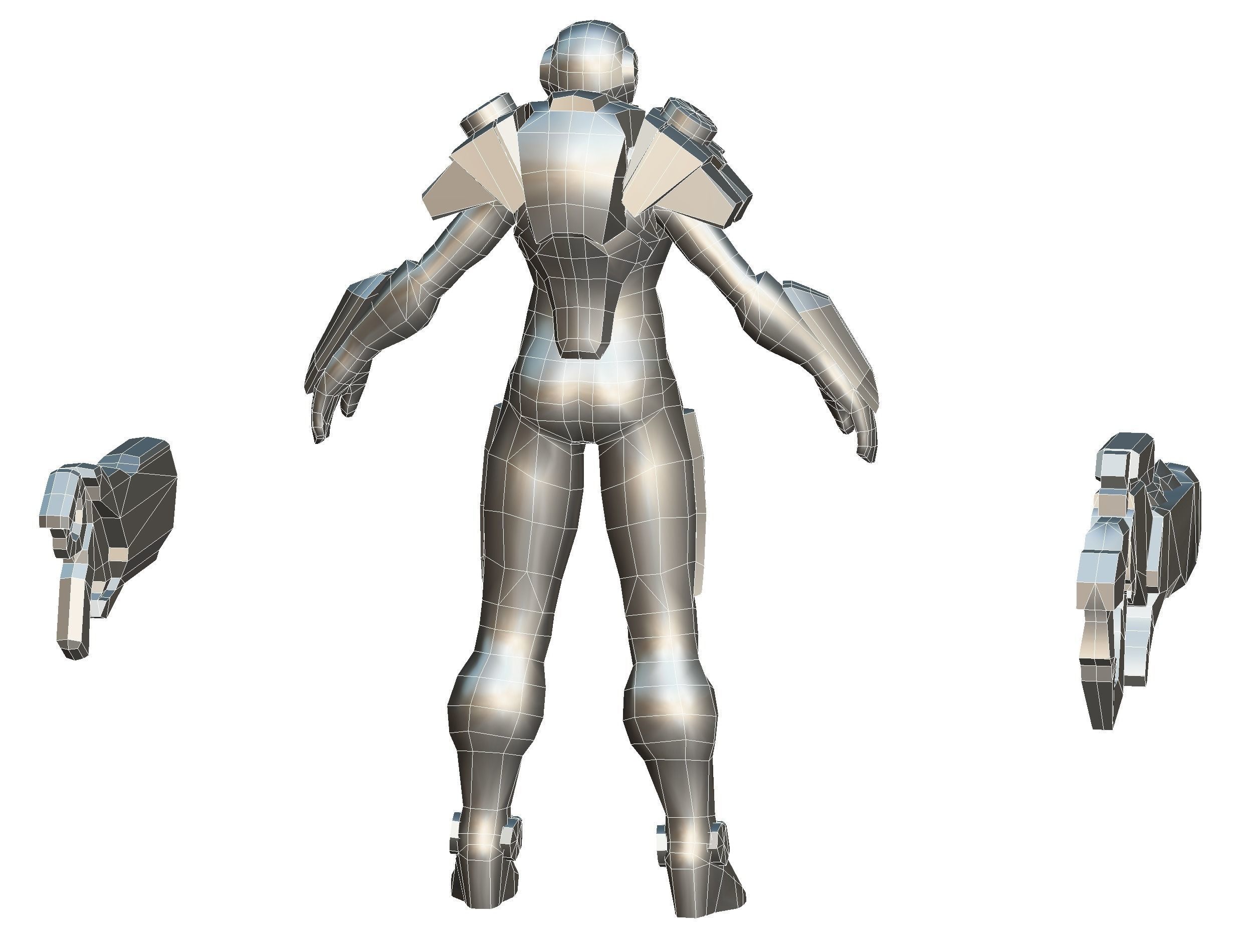 Woman Cyborg Soldier with Rifle and Pistol Low-poly 3D model_68