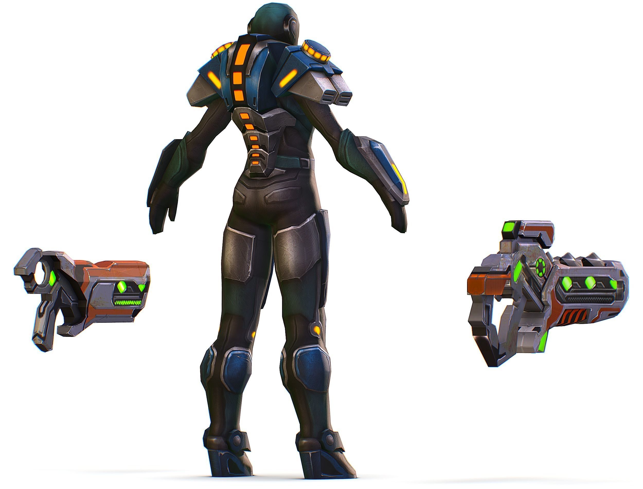 Woman Cyborg Soldier with Rifle and Pistol Low-poly 3D model_9