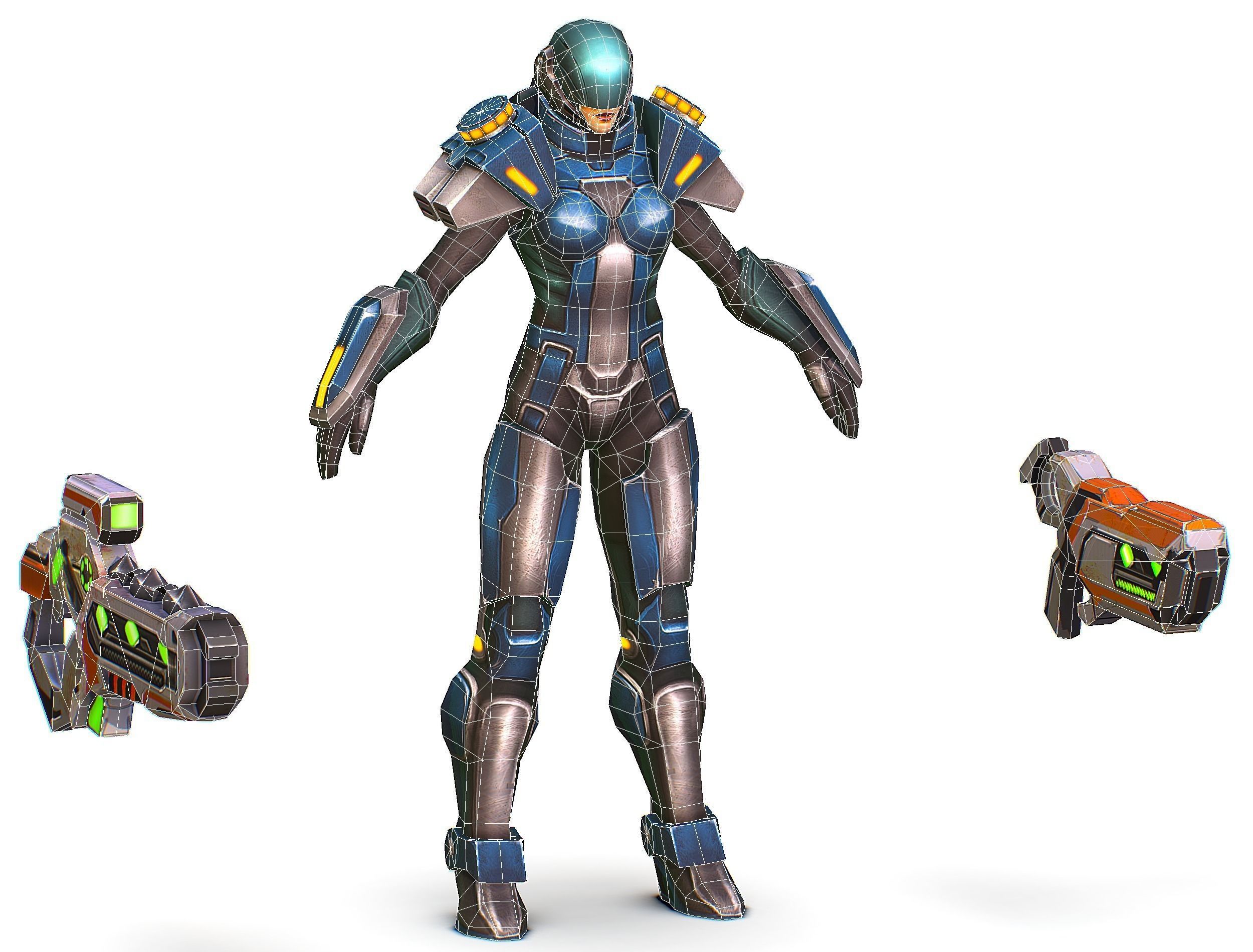 Woman Cyborg Soldier with Rifle and Pistol Low-poly 3D model_65