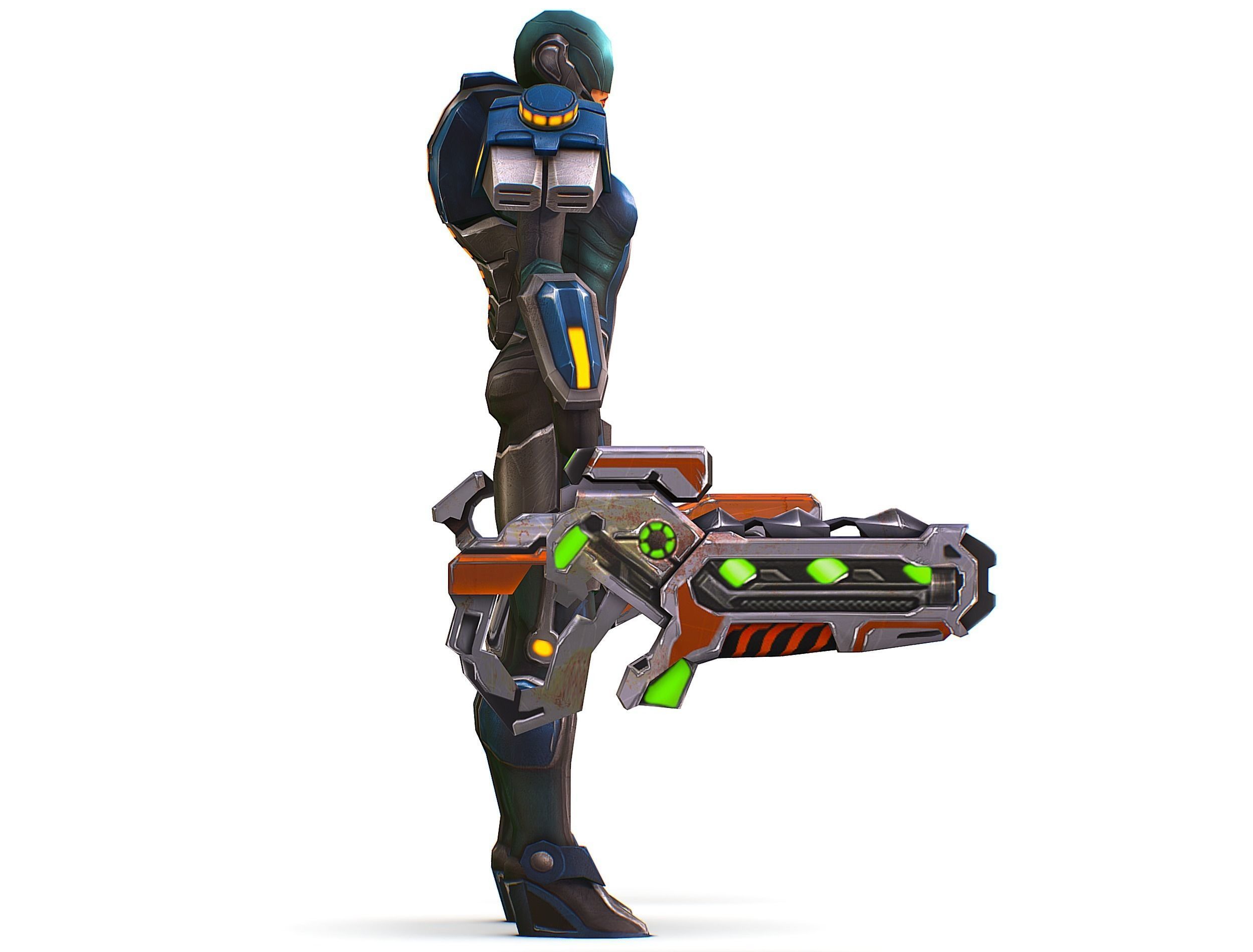 Woman Cyborg Soldier with Rifle and Pistol Low-poly 3D model_5