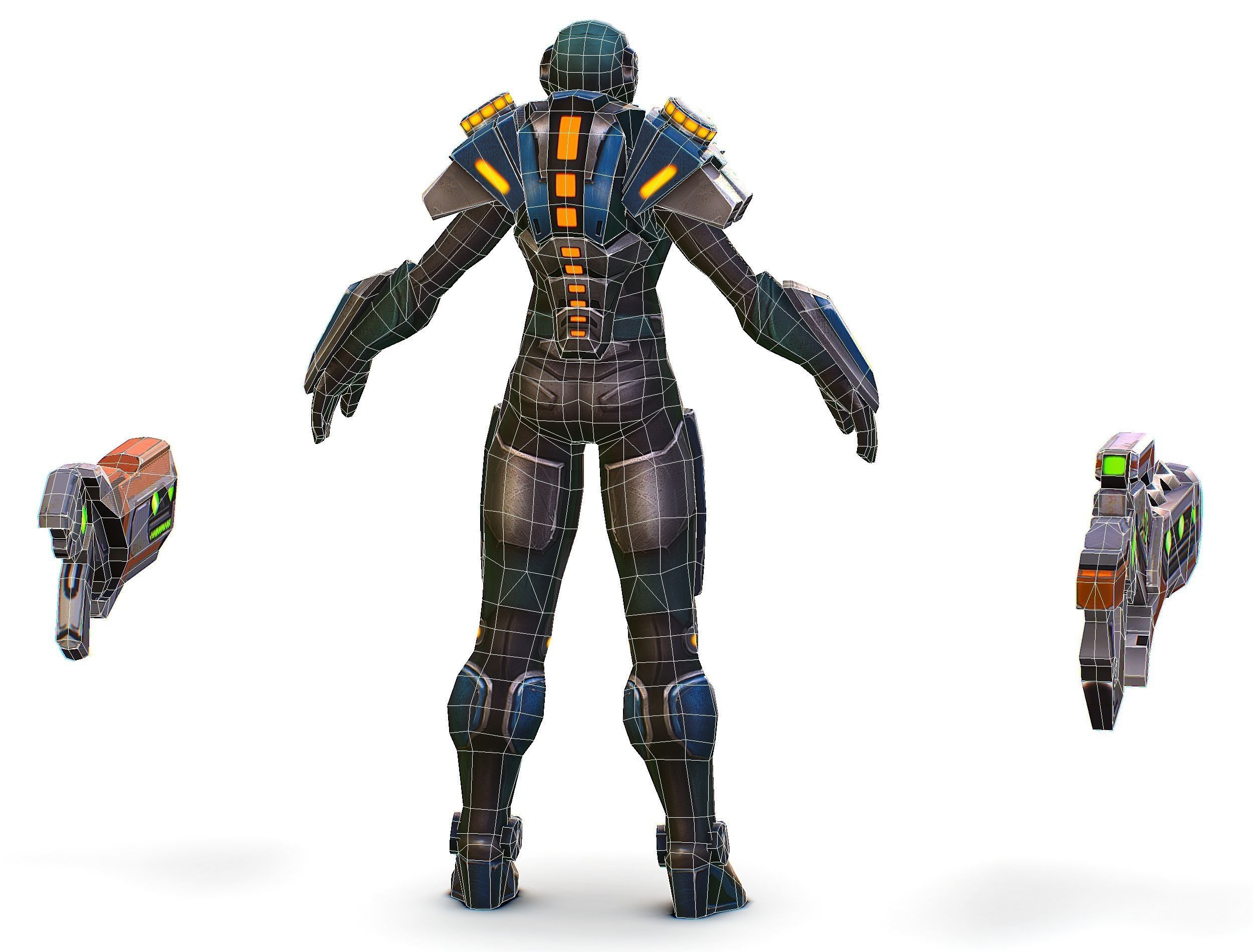 Woman Cyborg Soldier with Rifle and Pistol Low-poly 3D model_67