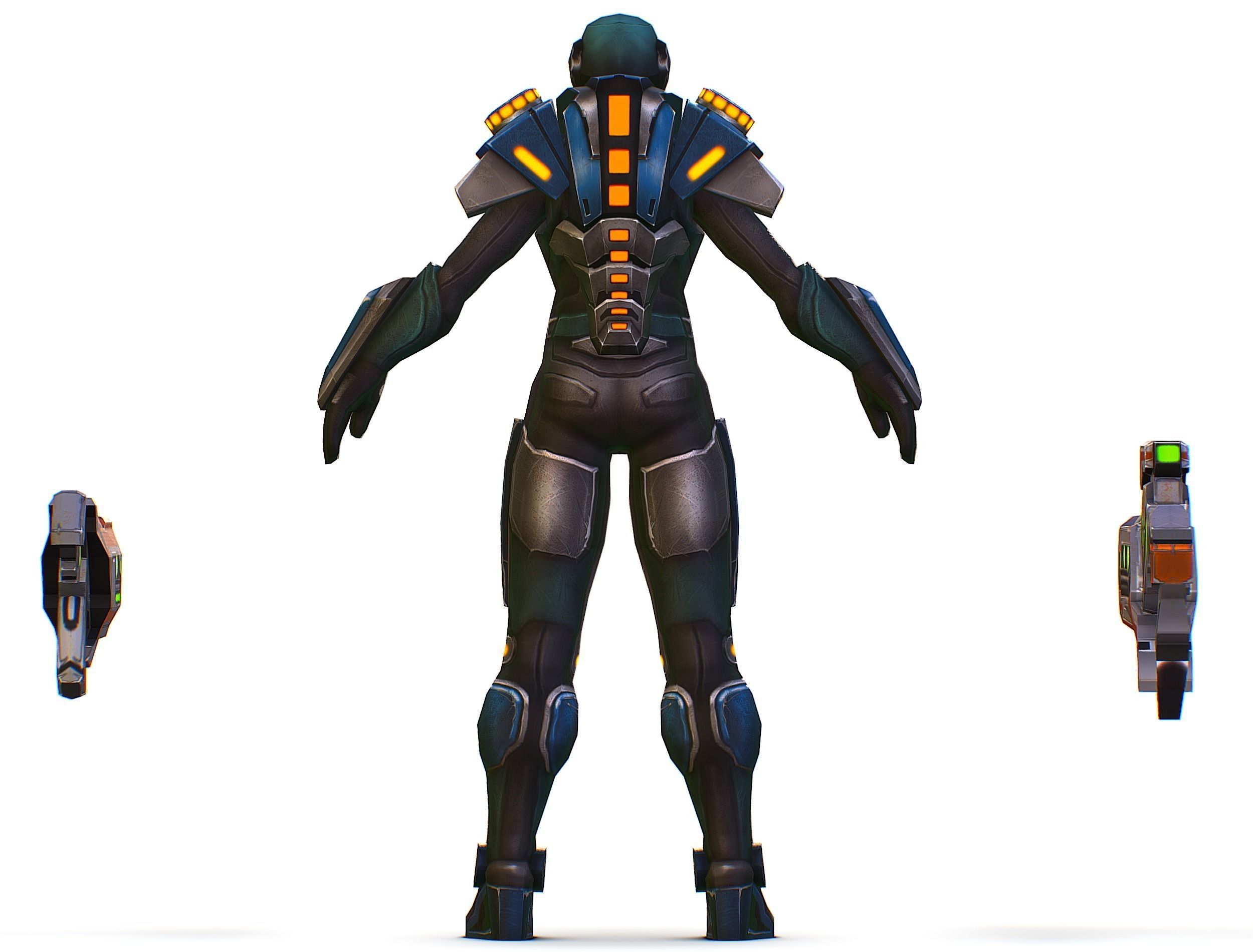 Woman Cyborg Soldier with Rifle and Pistol Low-poly 3D model_37