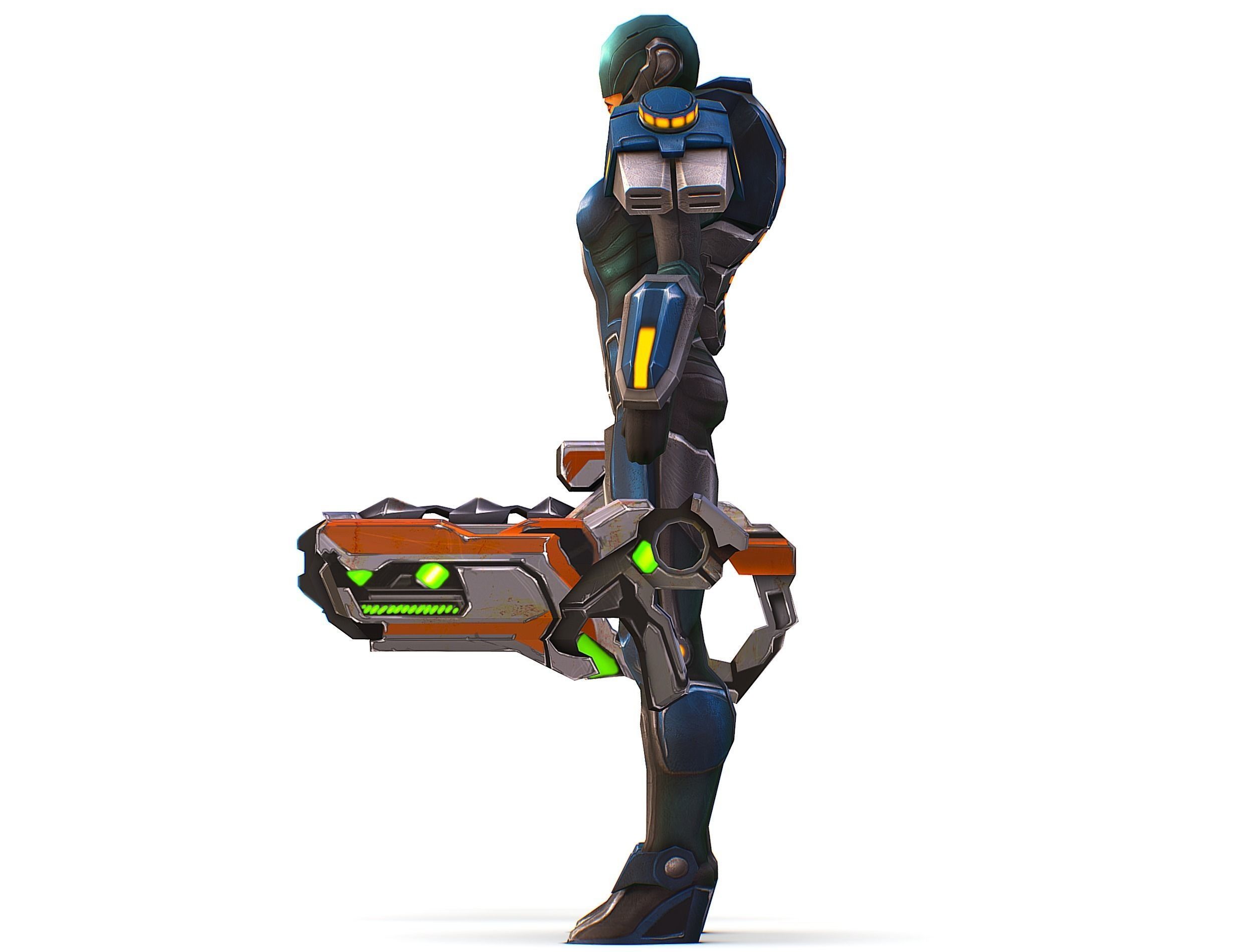 Woman Cyborg Soldier with Rifle and Pistol Low-poly 3D model_38