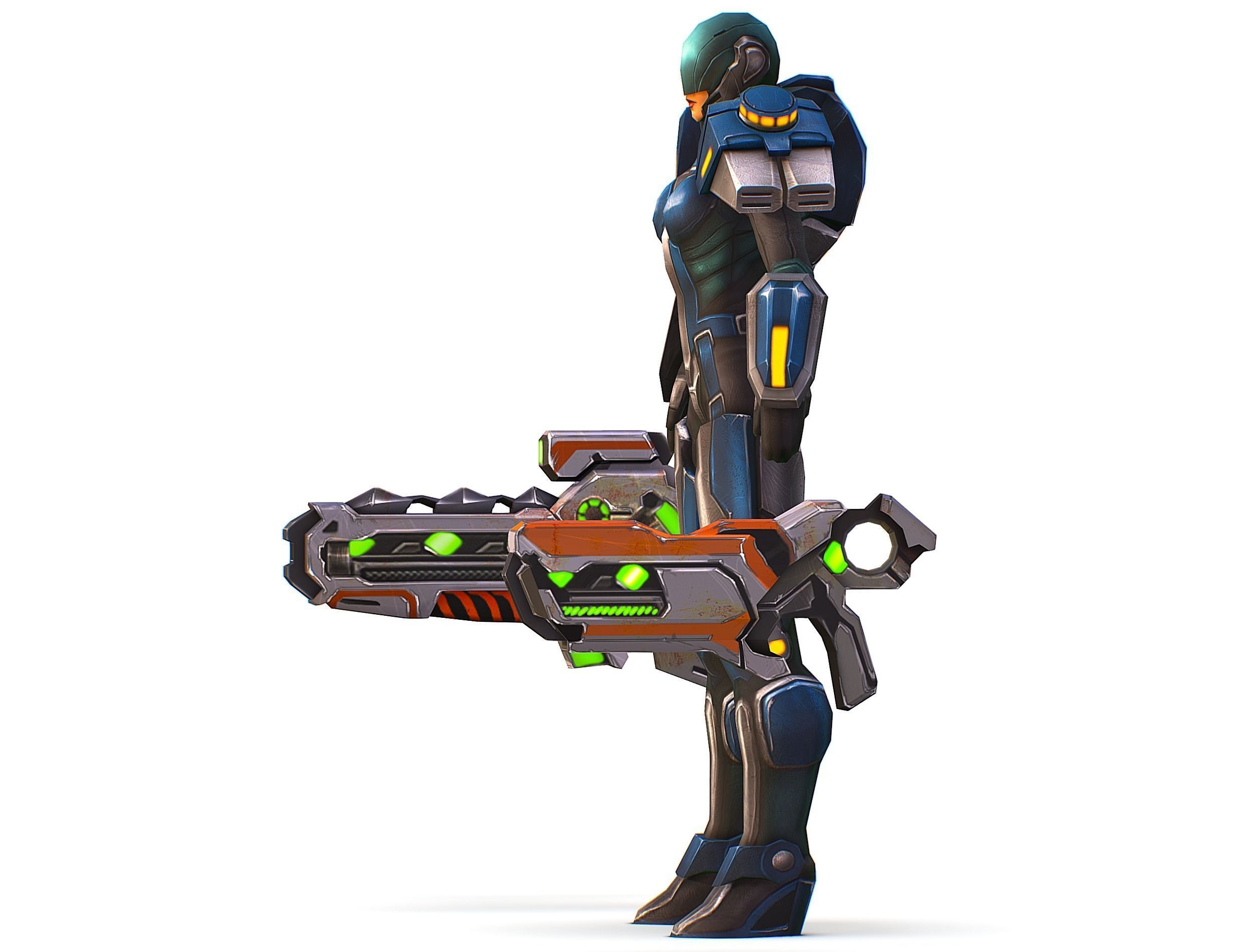 Woman Cyborg Soldier with Rifle and Pistol Low-poly 3D model_20