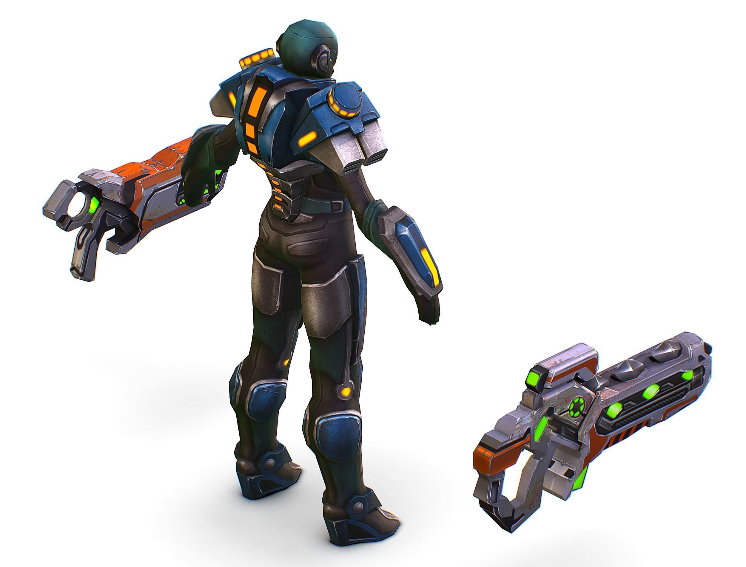 Woman Cyborg Soldier with Rifle and Pistol Low-poly 3D model_42