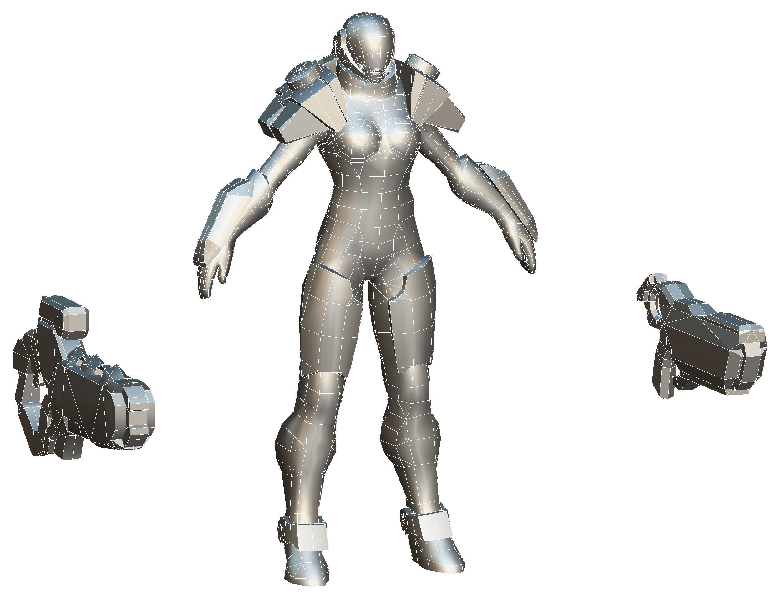 Woman Cyborg Soldier with Rifle and Pistol Low-poly 3D model_66