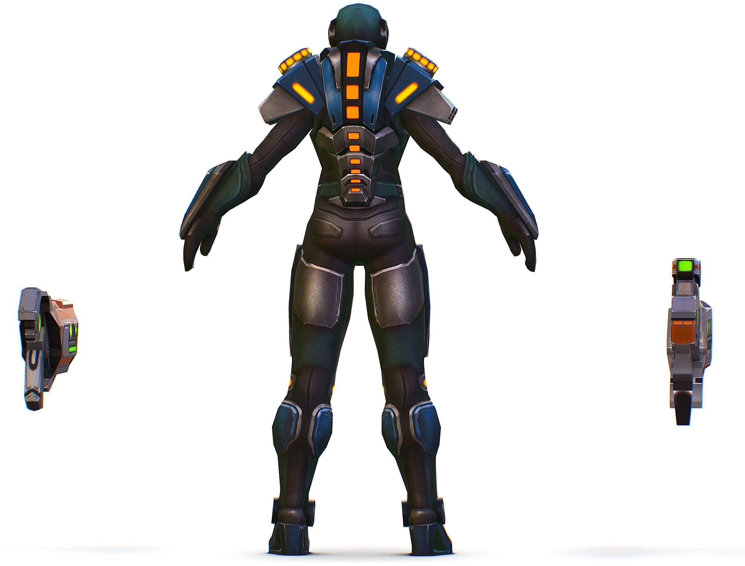 Woman Cyborg Soldier with Rifle and Pistol Low-poly 3D model_12