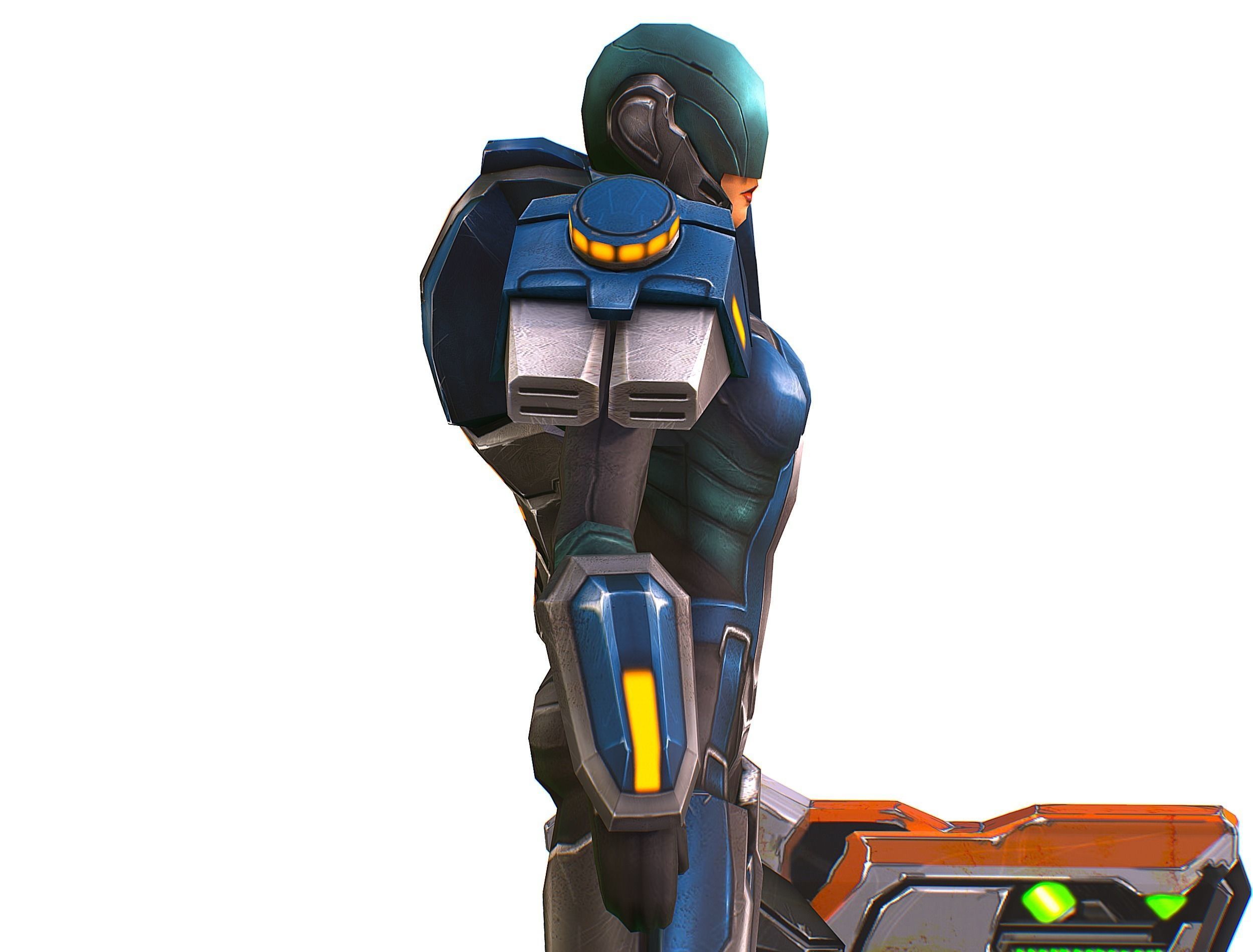 Woman Cyborg Soldier with Rifle and Pistol Low-poly 3D model_33