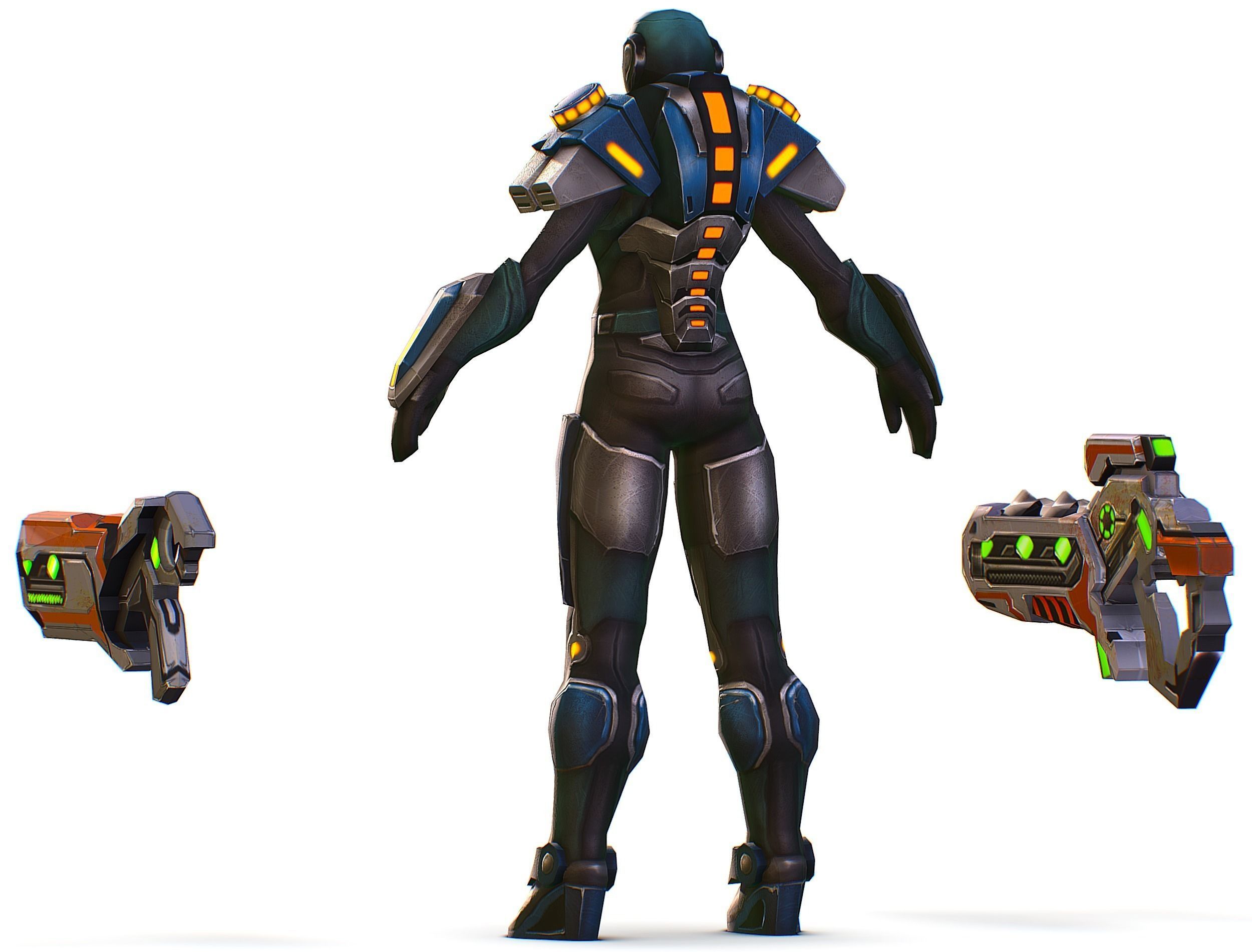 Woman Cyborg Soldier with Rifle and Pistol Low-poly 3D model_15