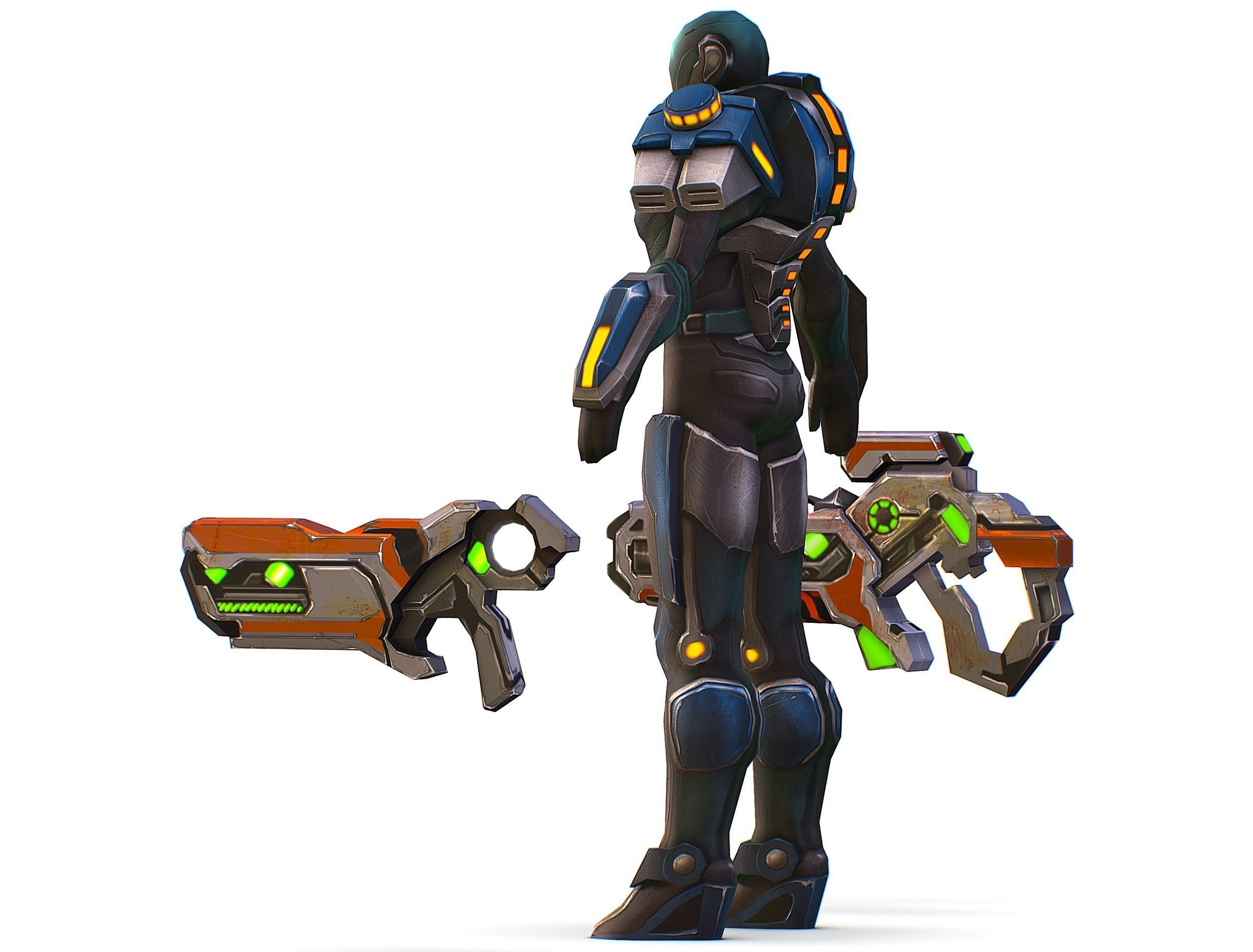 Woman Cyborg Soldier with Rifle and Pistol Low-poly 3D model_18