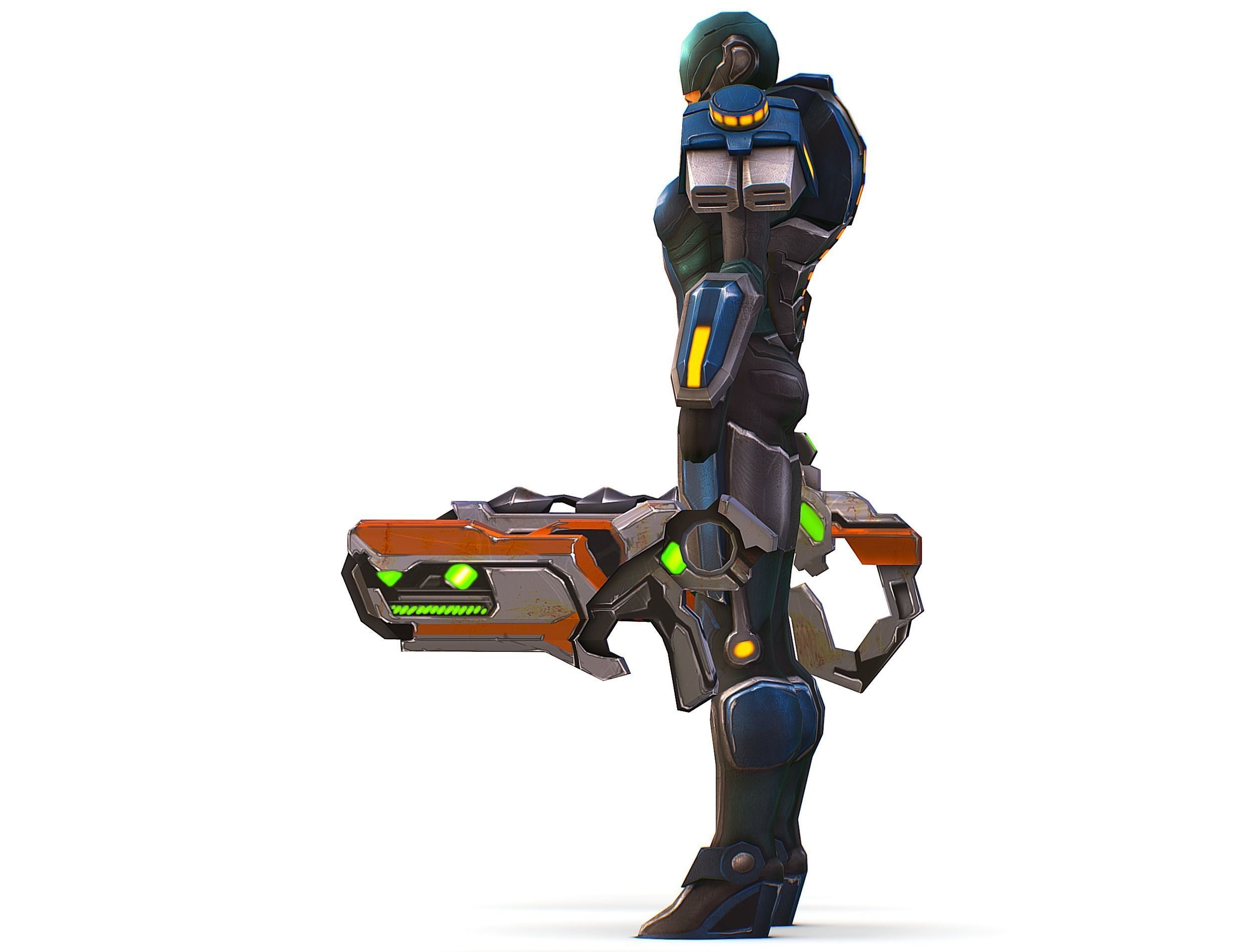 Woman Cyborg Soldier with Rifle and Pistol Low-poly 3D model_19