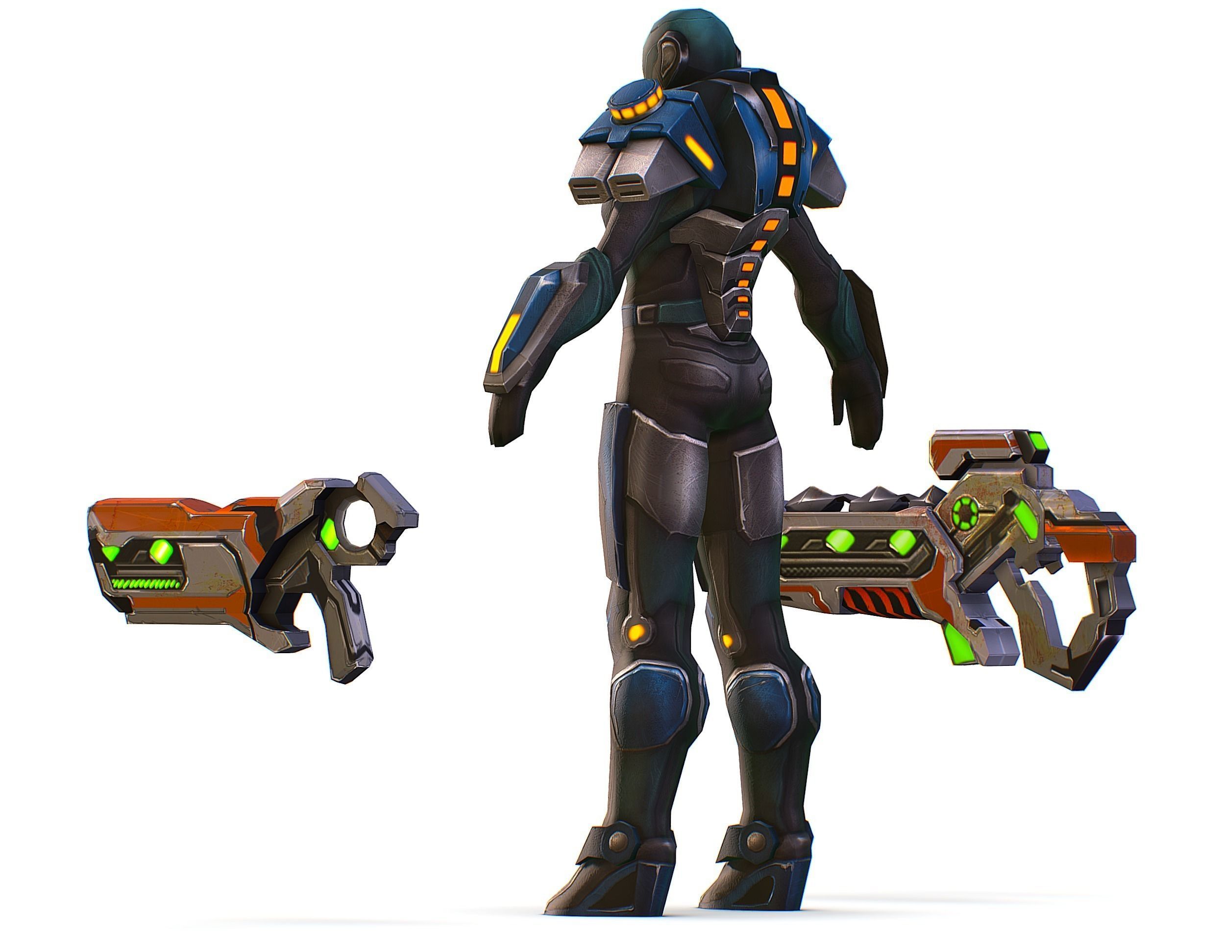 Woman Cyborg Soldier with Rifle and Pistol Low-poly 3D model_17