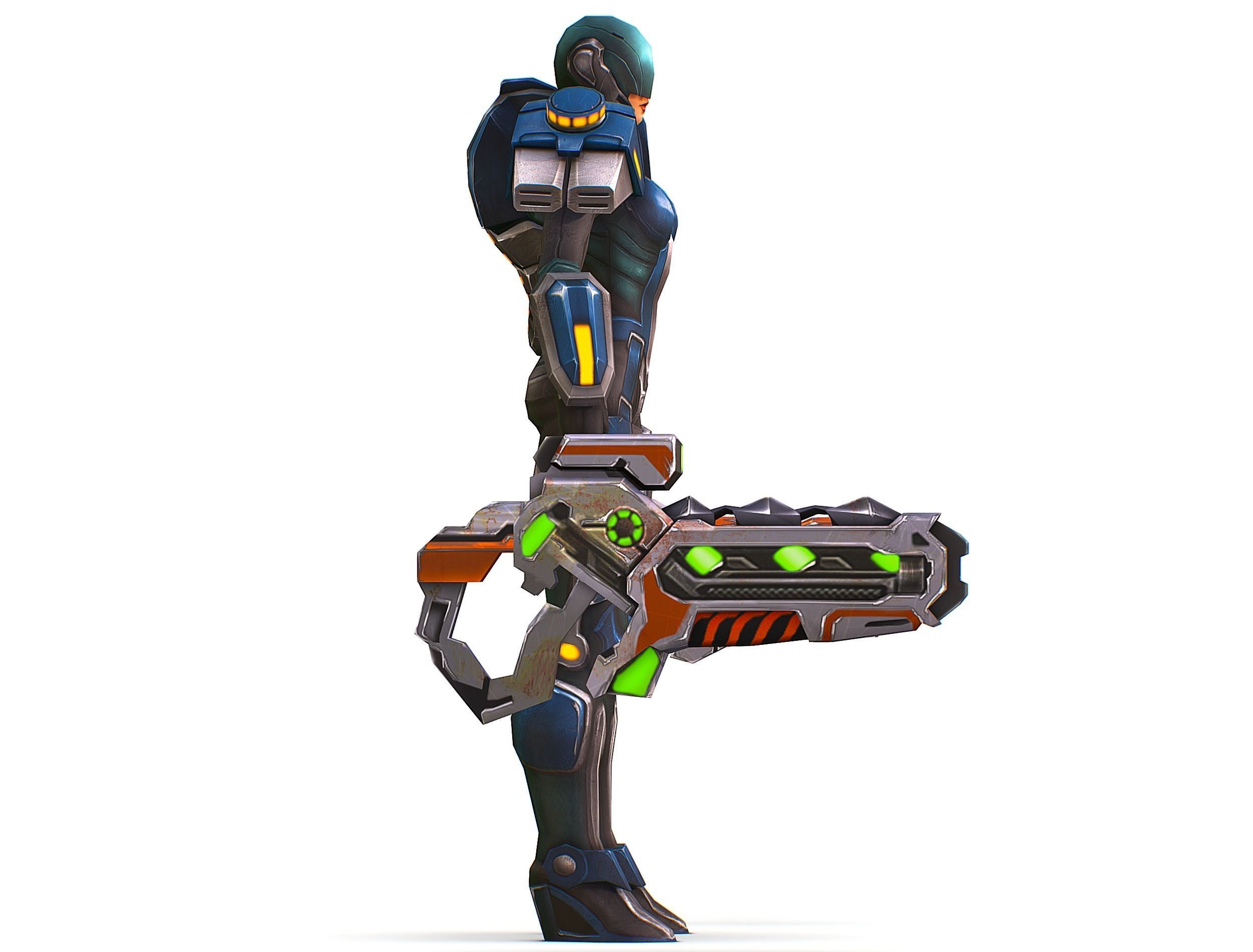 Woman Cyborg Soldier with Rifle and Pistol Low-poly 3D model_36