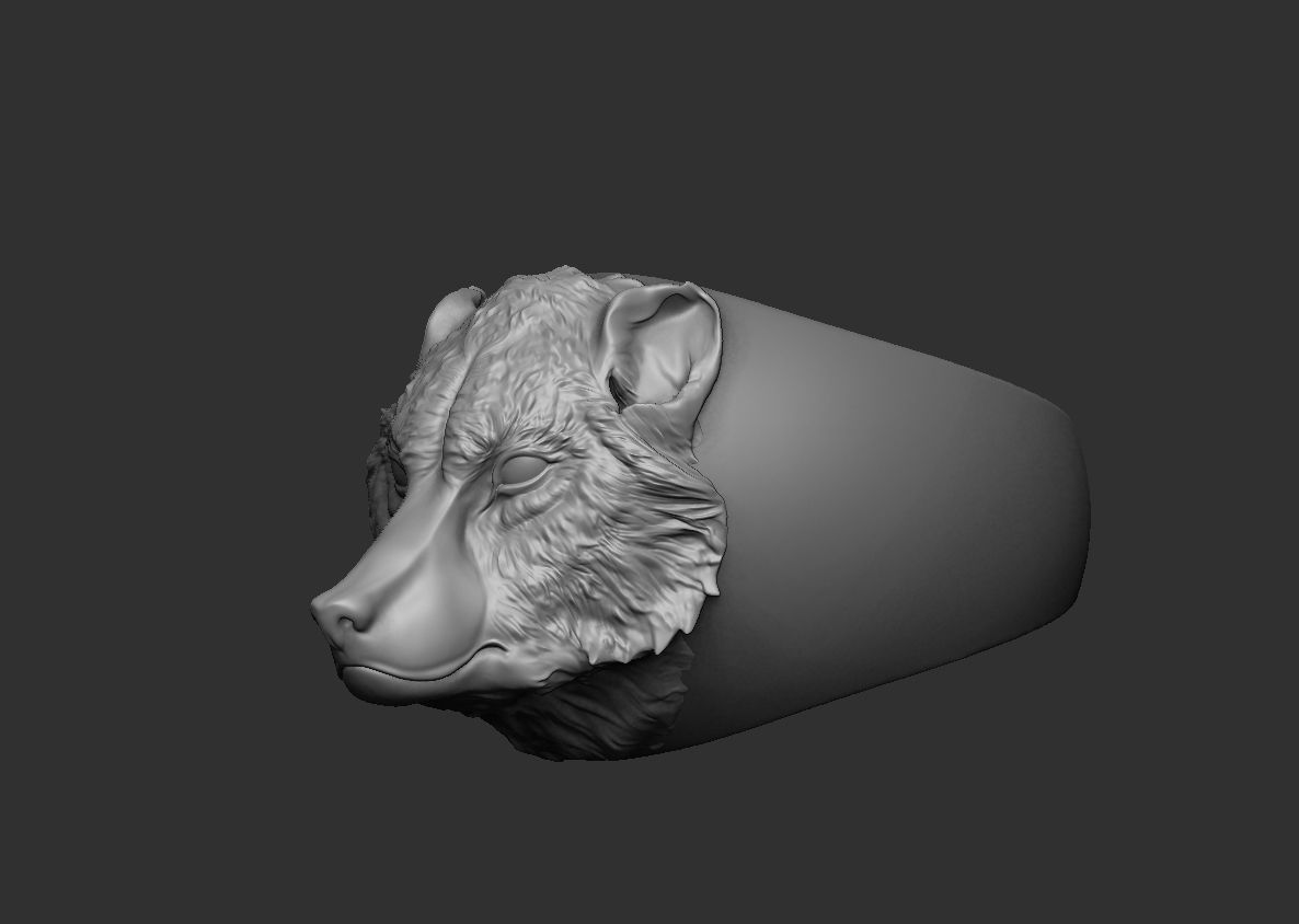 ring wolf head 3D print model_5