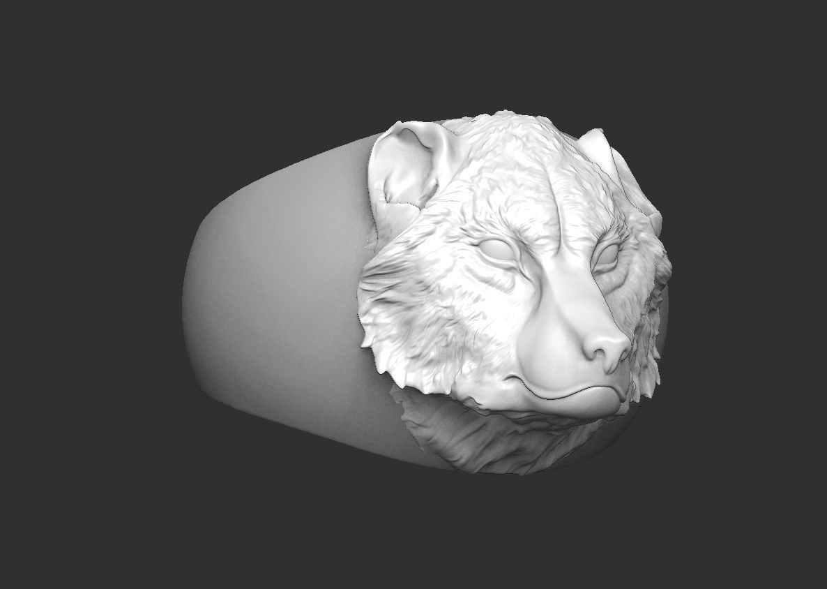 ring wolf head 3D print model_8