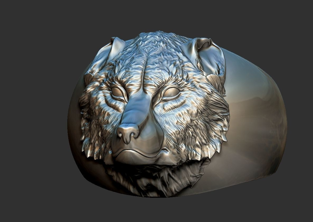 ring wolf head 3D print model_2