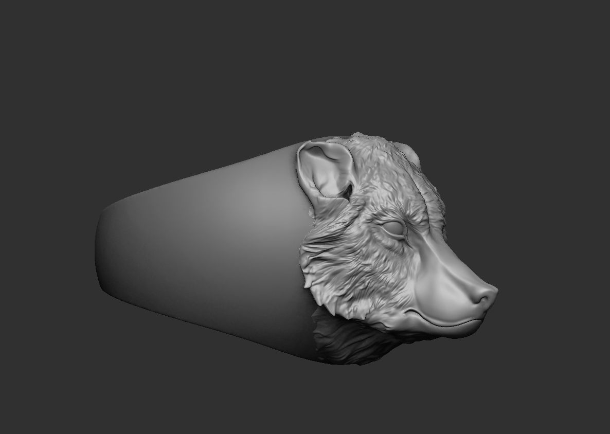 ring wolf head 3D print model_4