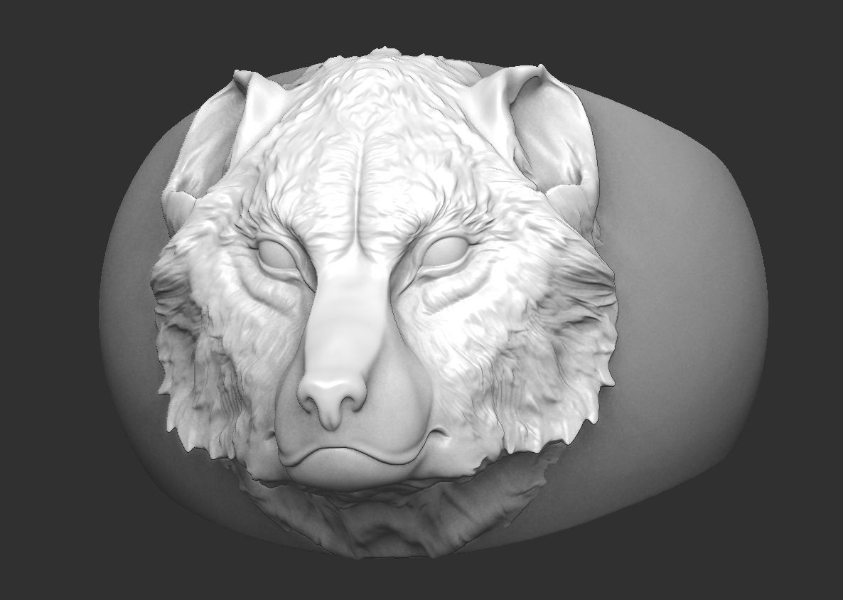 ring wolf head 3D print model_9