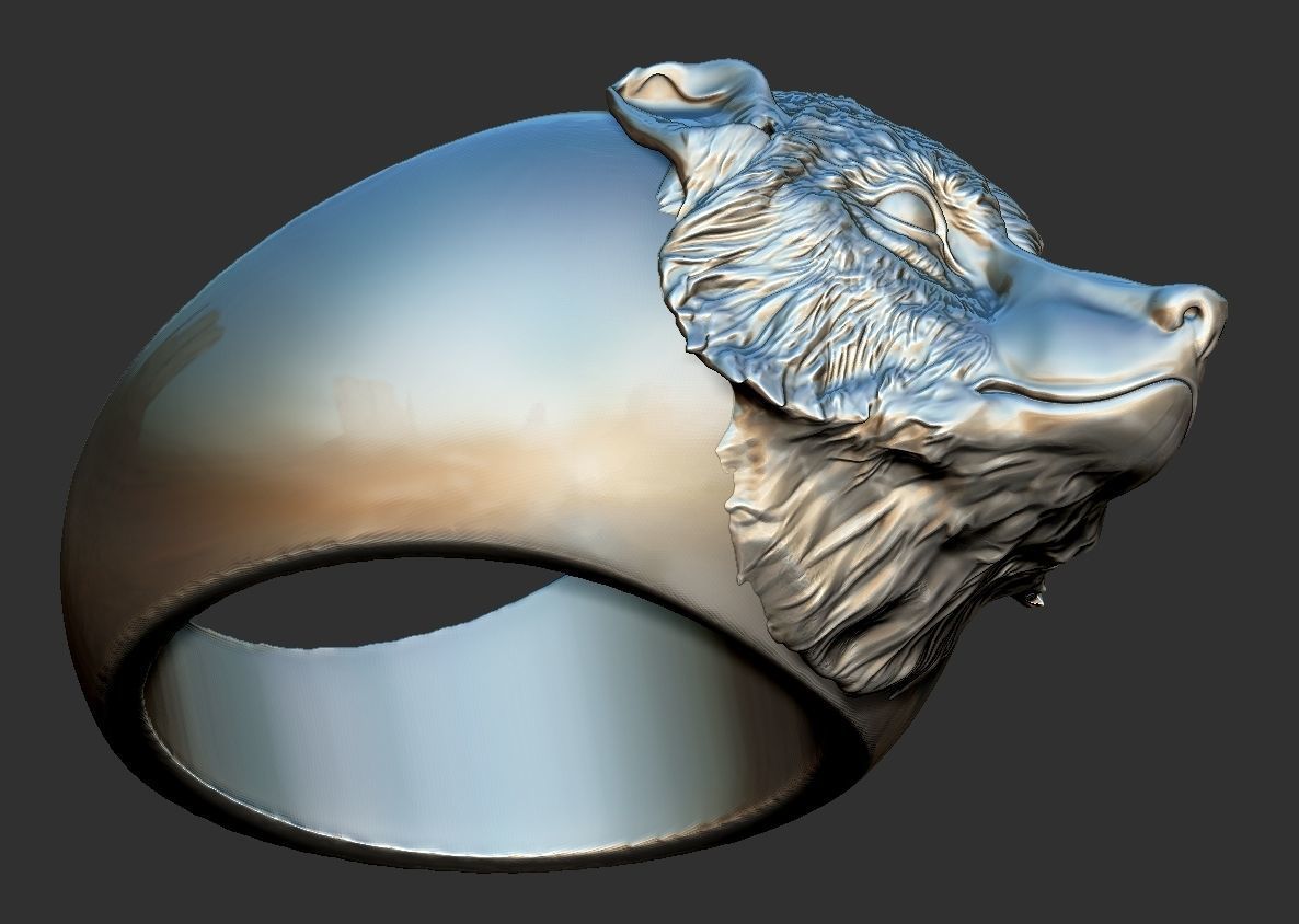 ring wolf head 3D print model_3