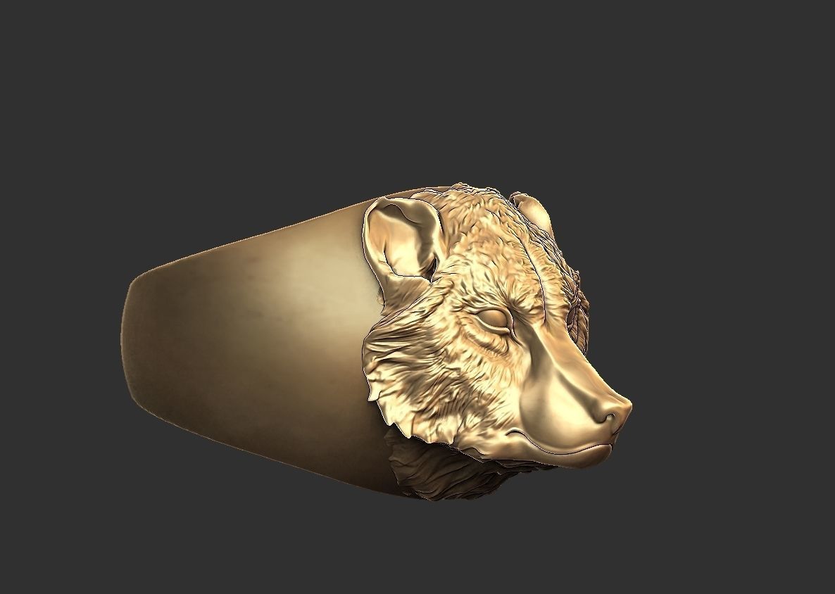 ring wolf head 3D print model_6
