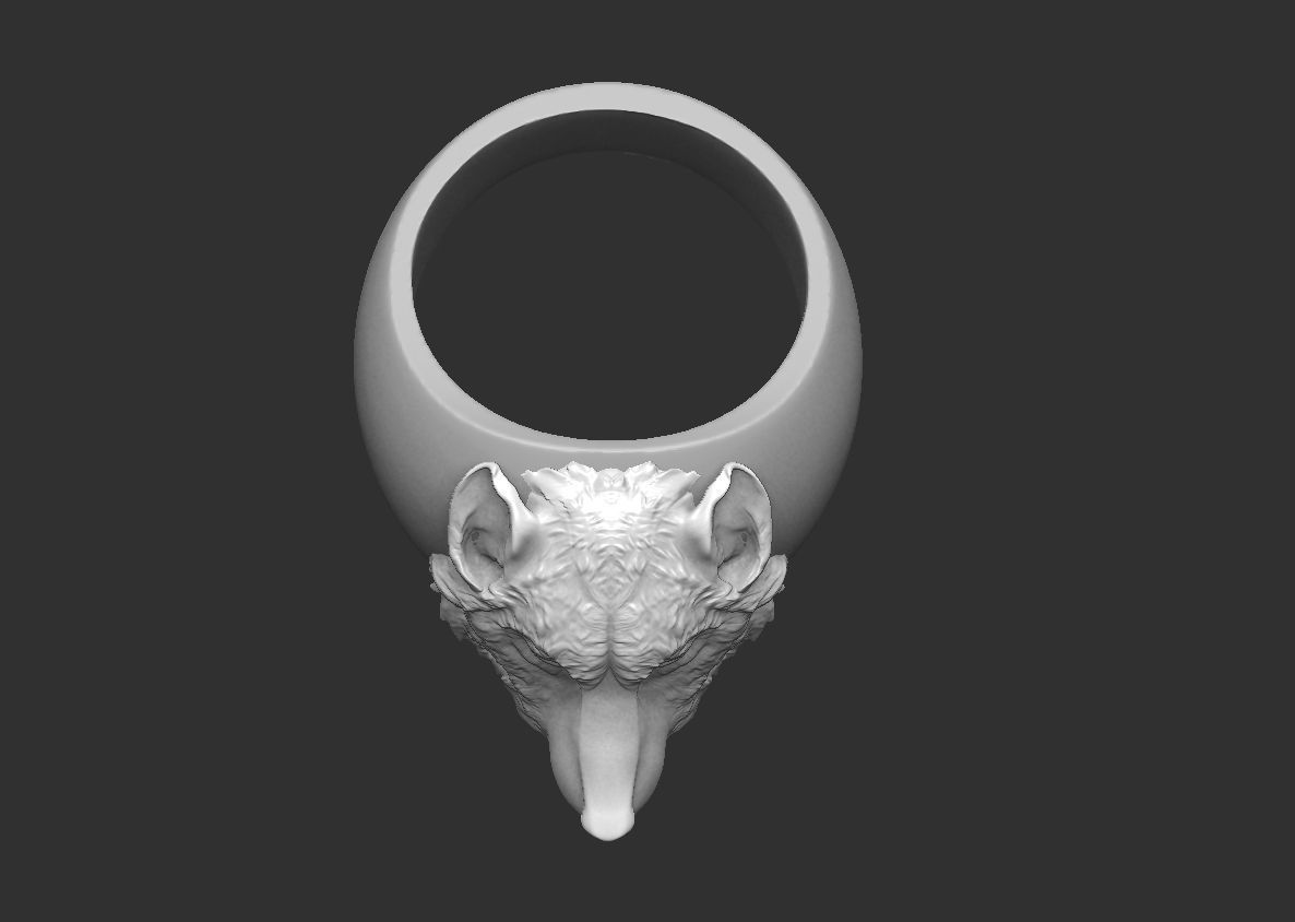 ring wolf head 3D print model_7