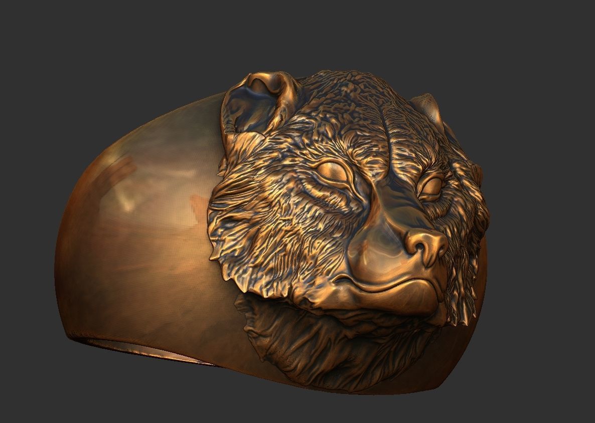 ring wolf head 3D print model_11