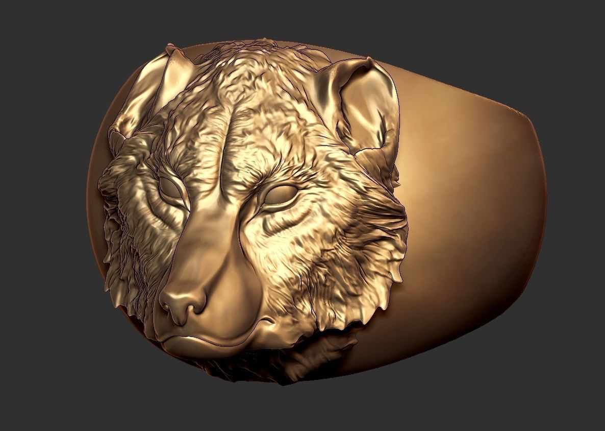 ring wolf head 3D print model_1