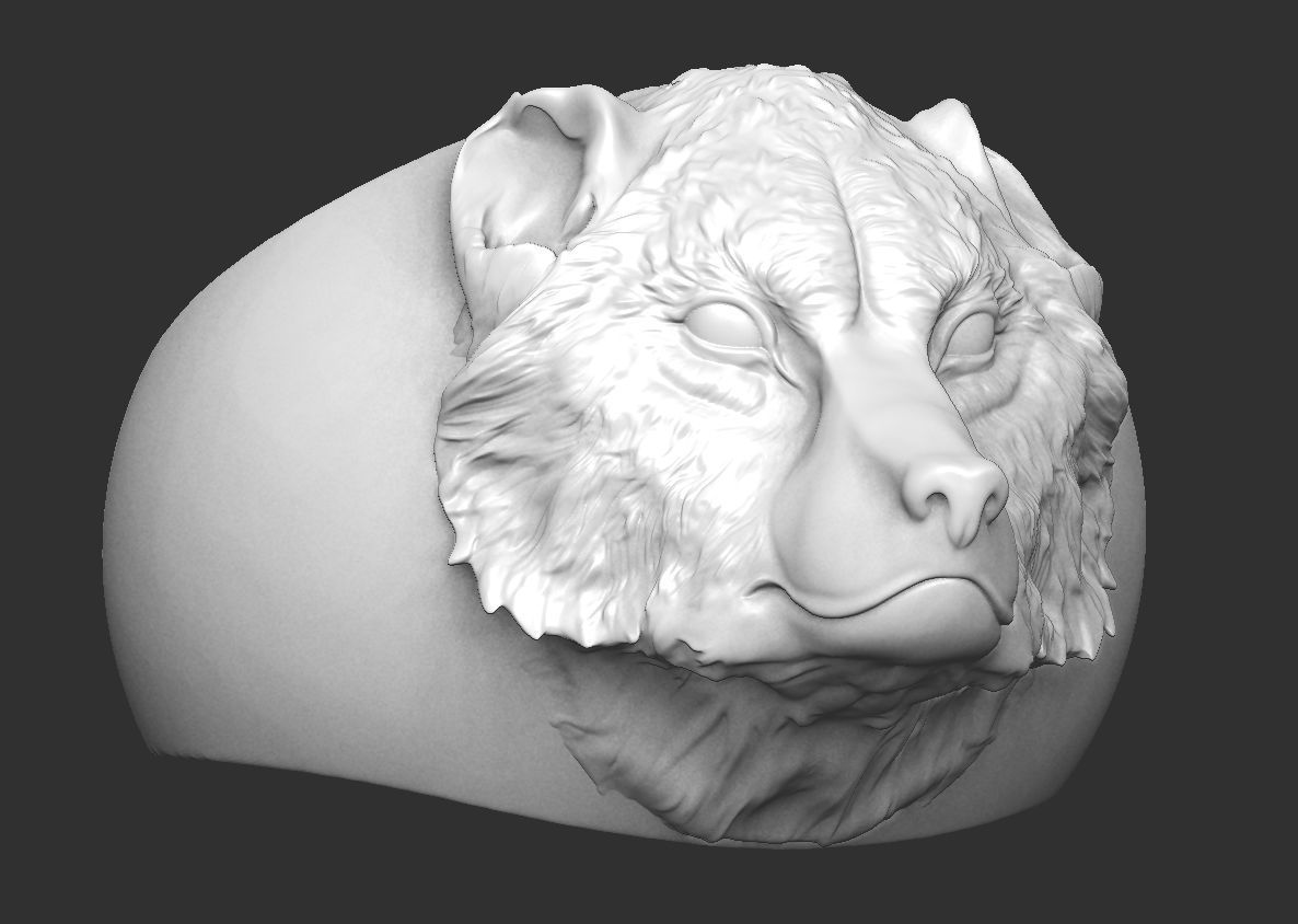 ring wolf head 3D print model_10