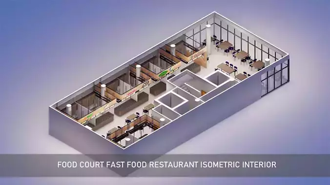 Food Court fast food Restaurant isometric Interior 3D model