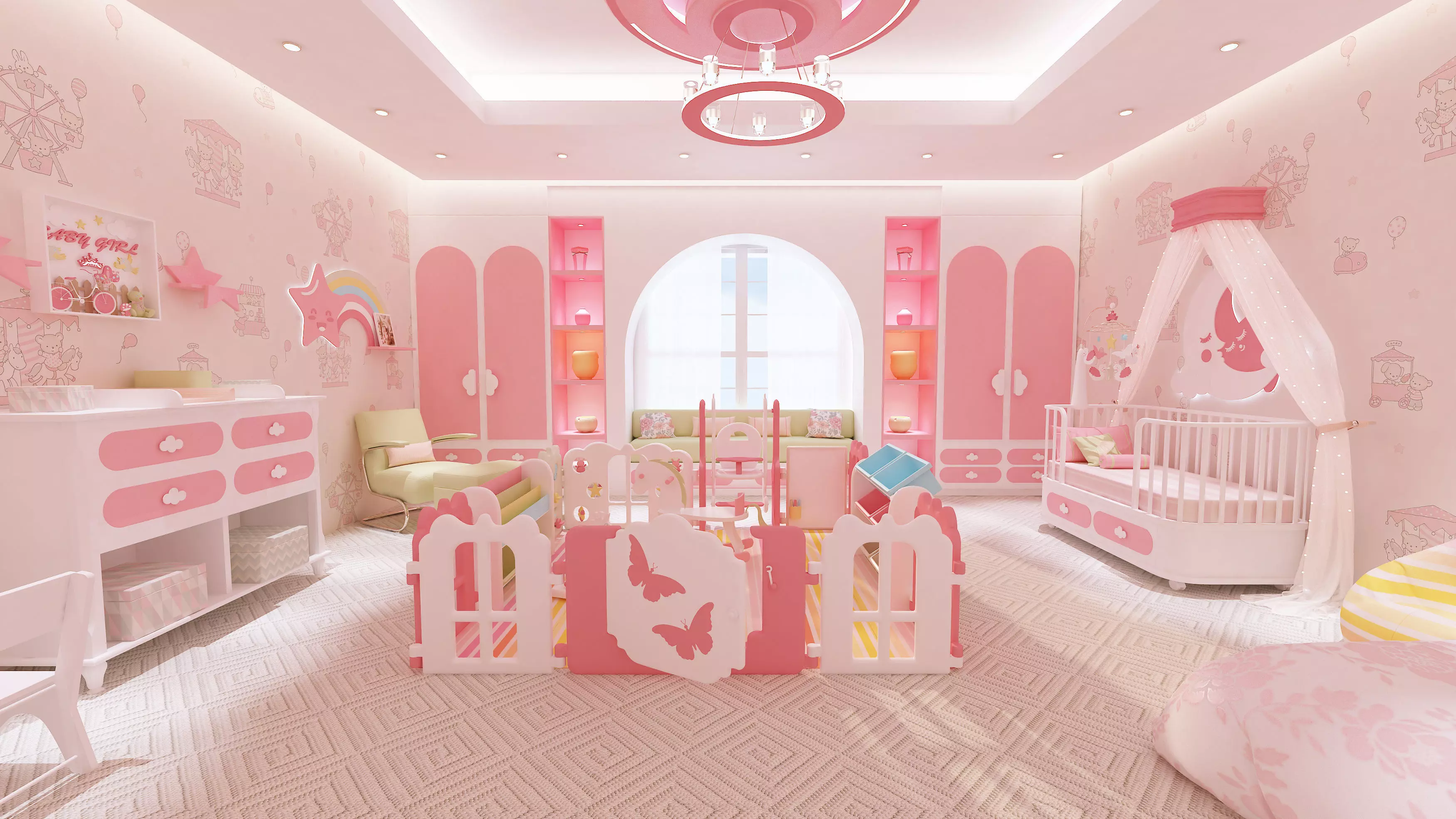 Newborn Baby Girl Bedroom Design 3D model_0