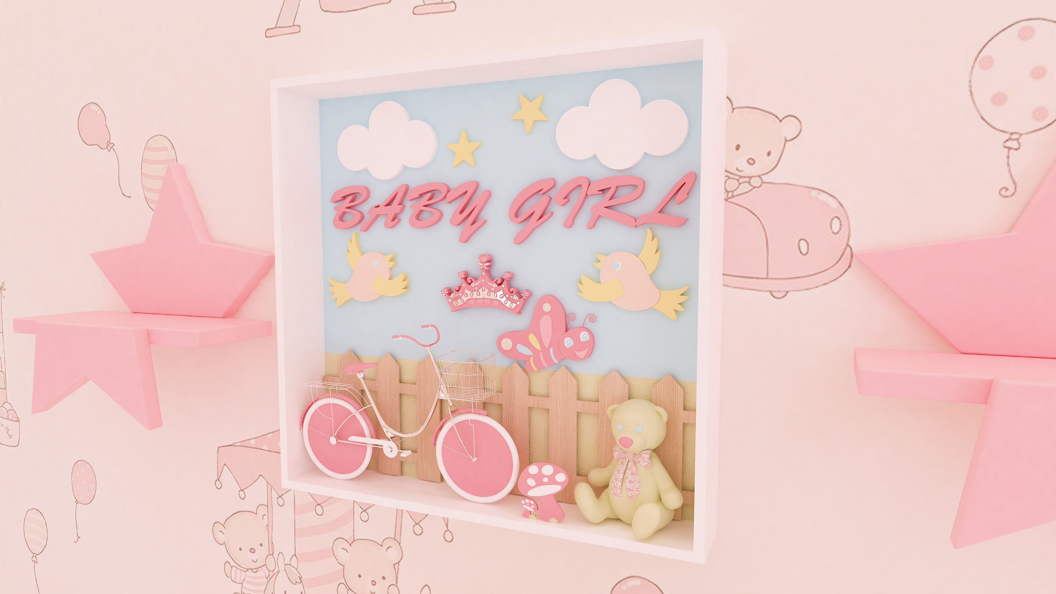 Newborn Baby Girl Bedroom Design 3D model_15