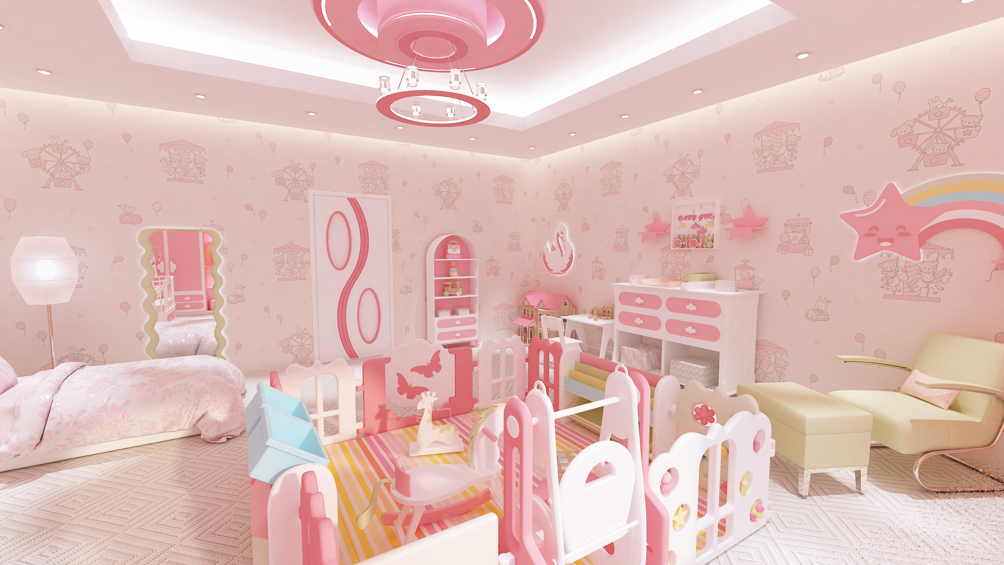 Newborn Baby Girl Bedroom Design 3D model_6