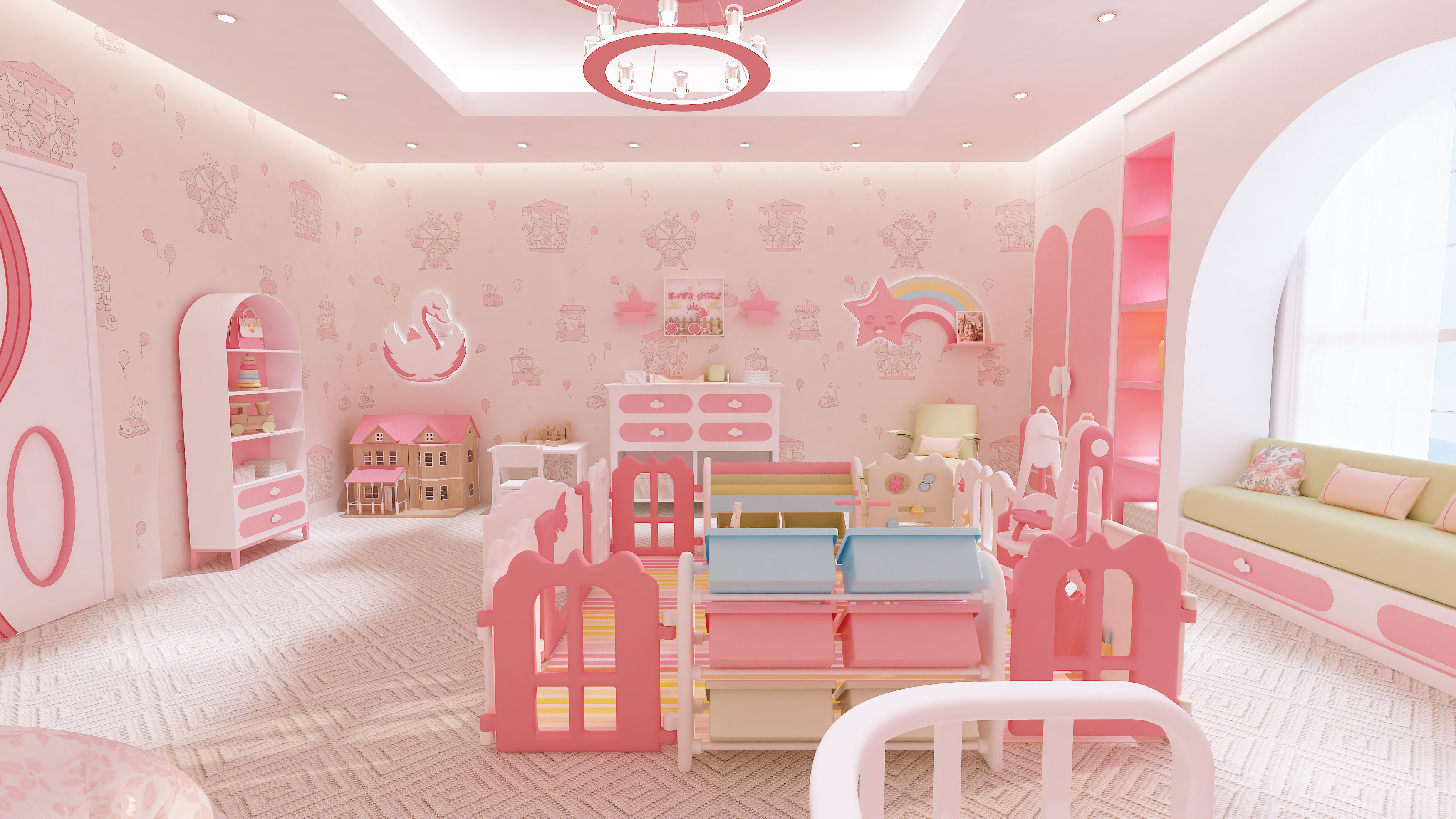 Newborn Baby Girl Bedroom Design 3D model_1