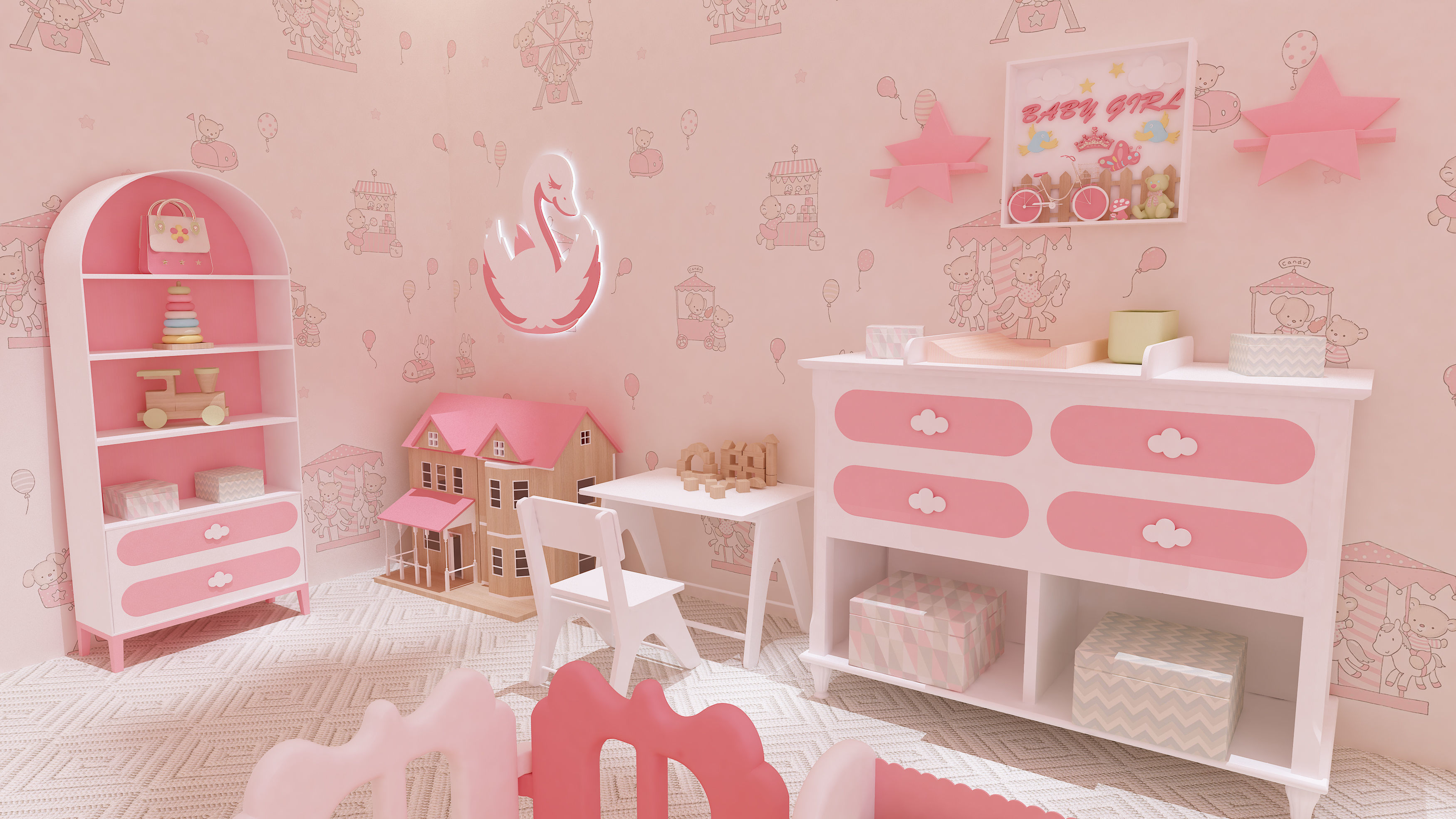 Newborn Baby Girl Bedroom Design 3D model_11
