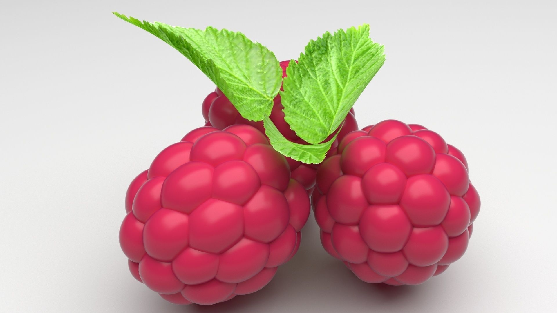 Raspberries With Leaves 3D model_4